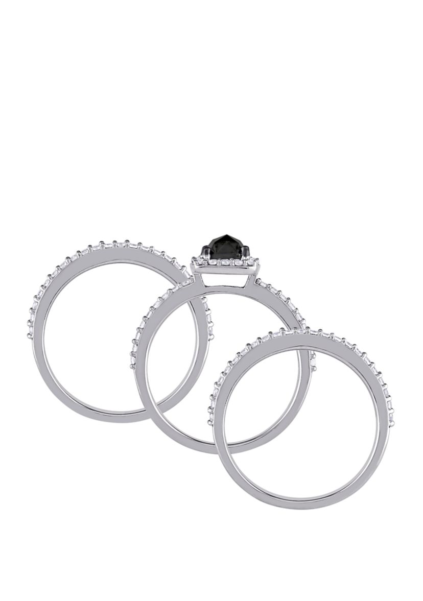 3/4 ct. t.w. Black Diamond and 4/5 ct. t.w. Lab Created White Sapphire 3 Piece Bridal Set in 10K White Gold