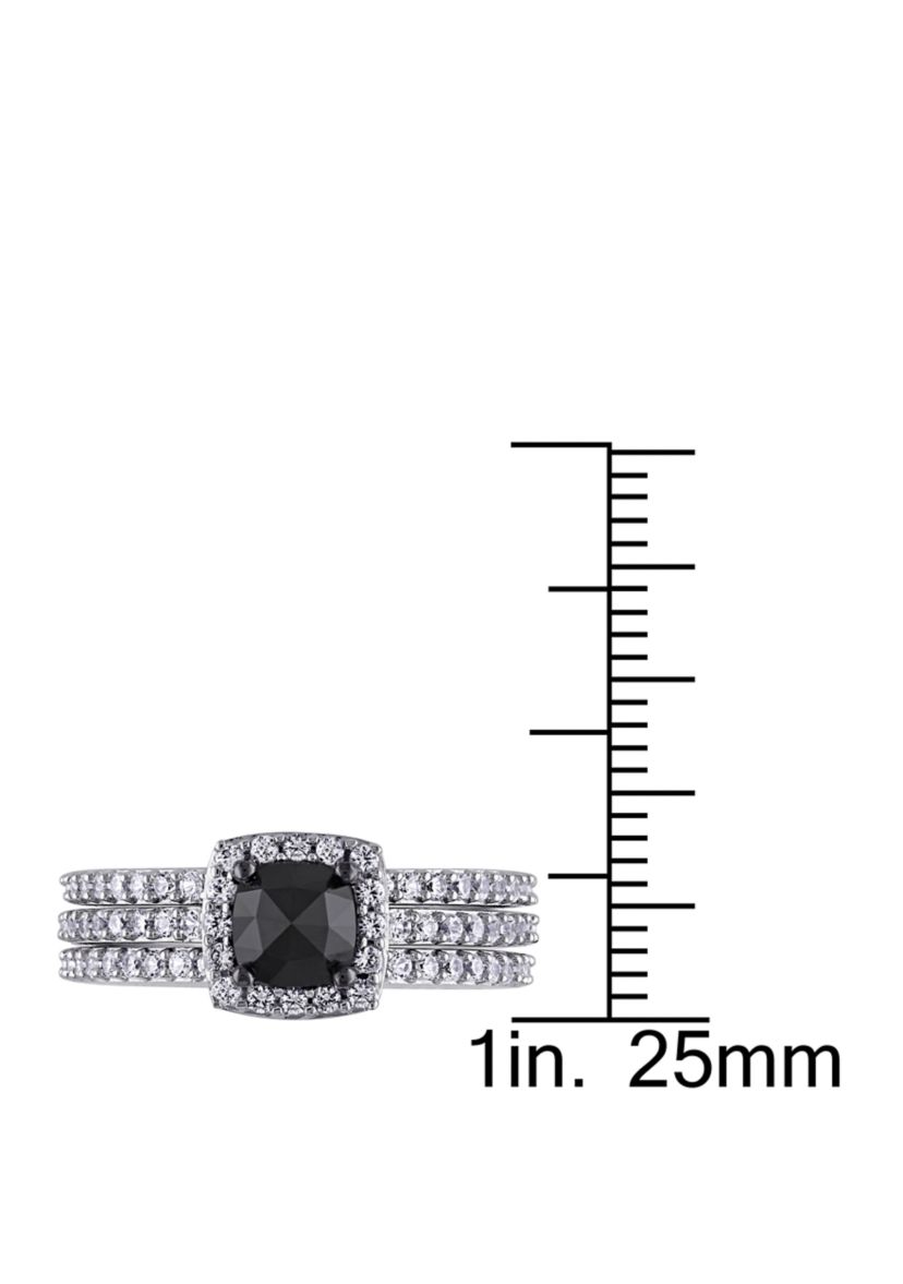 3/4 ct. t.w. Black Diamond and 4/5 ct. t.w. Lab Created White Sapphire 3 Piece Bridal Set in 10K White Gold