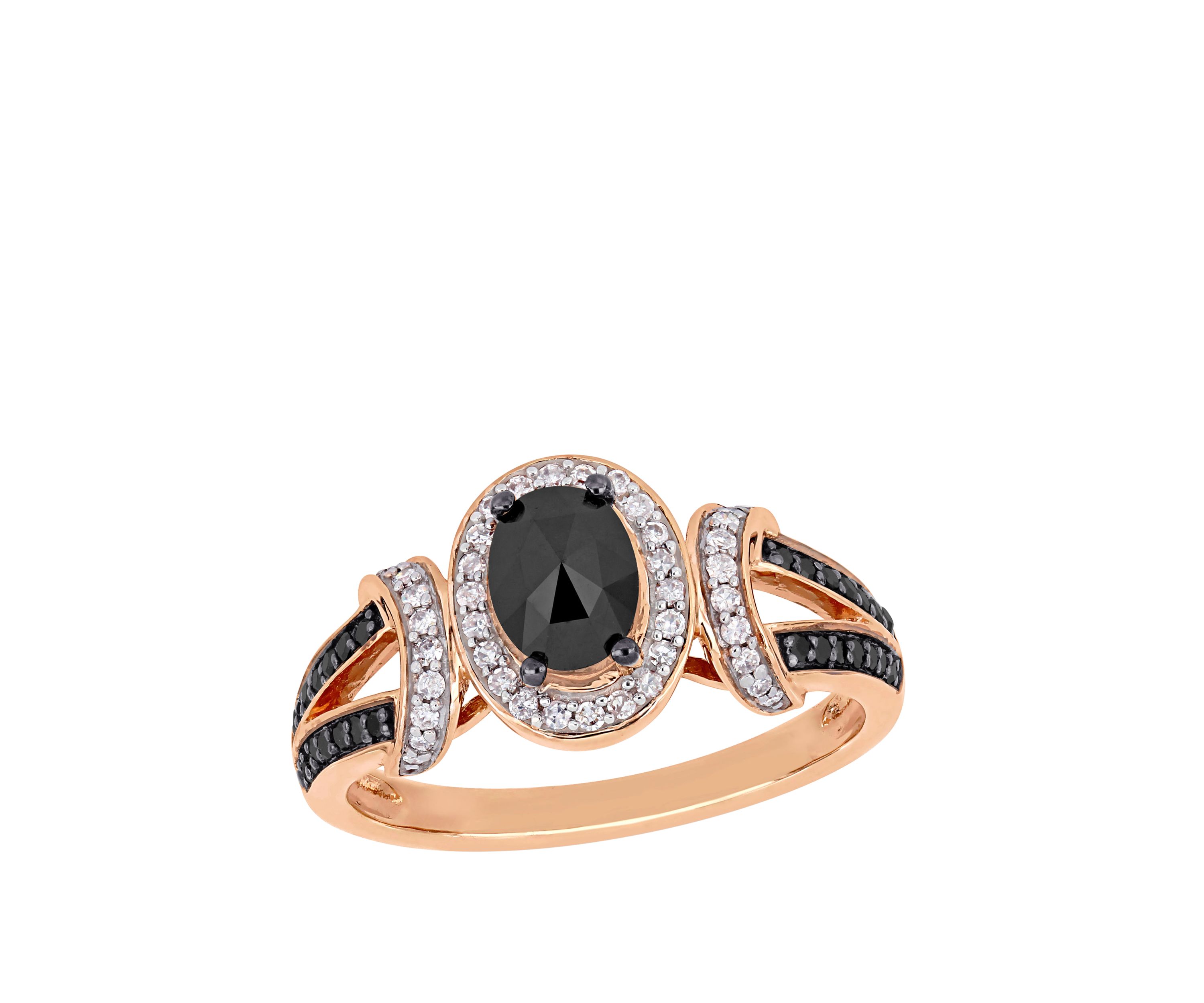 1 ct. t.w. Black and White Diamond Split Shank Ring in 10K Rose Gold