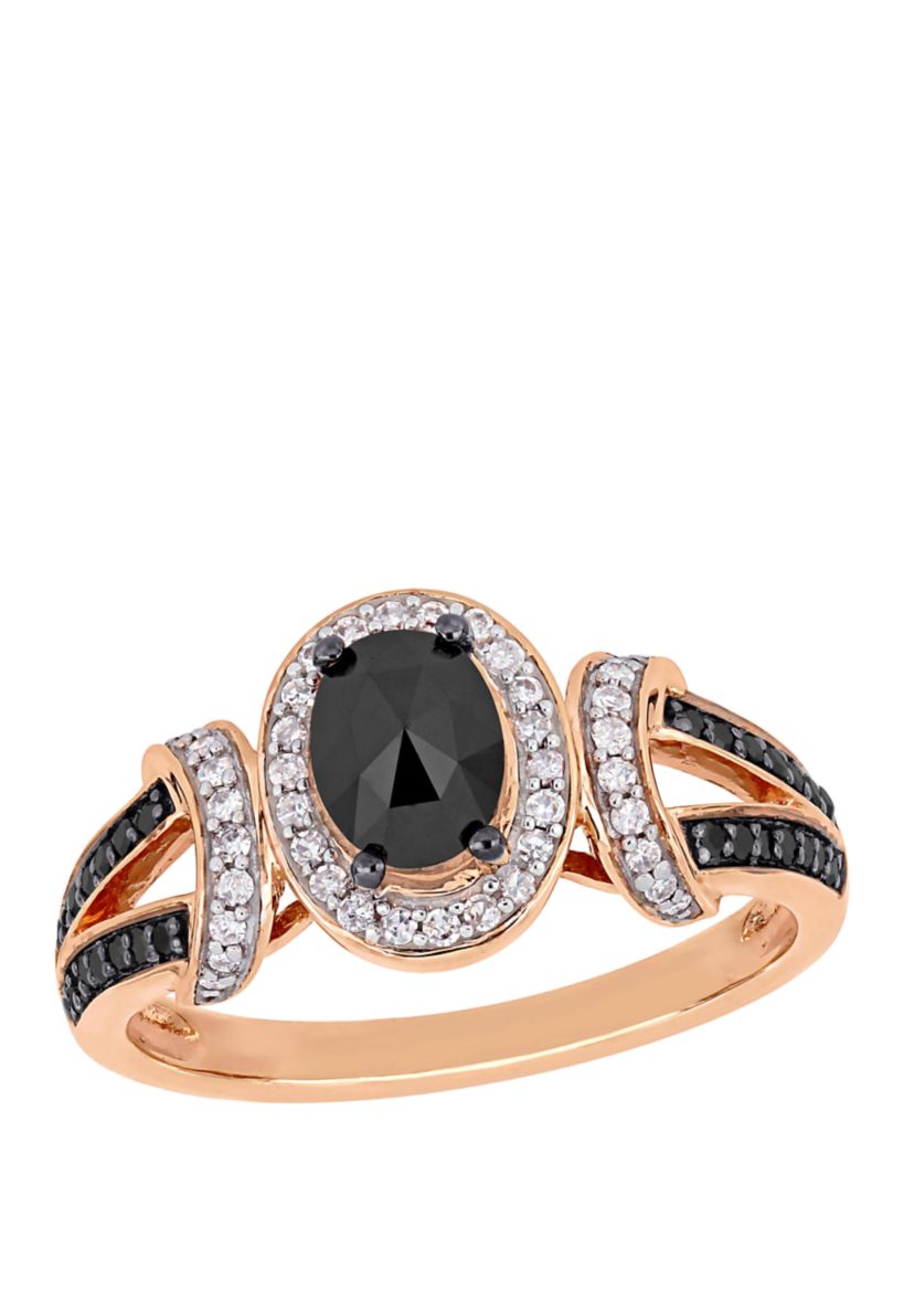 1 ct. t.w. Black and White Diamond Split Shank Ring in 10K Rose Gold