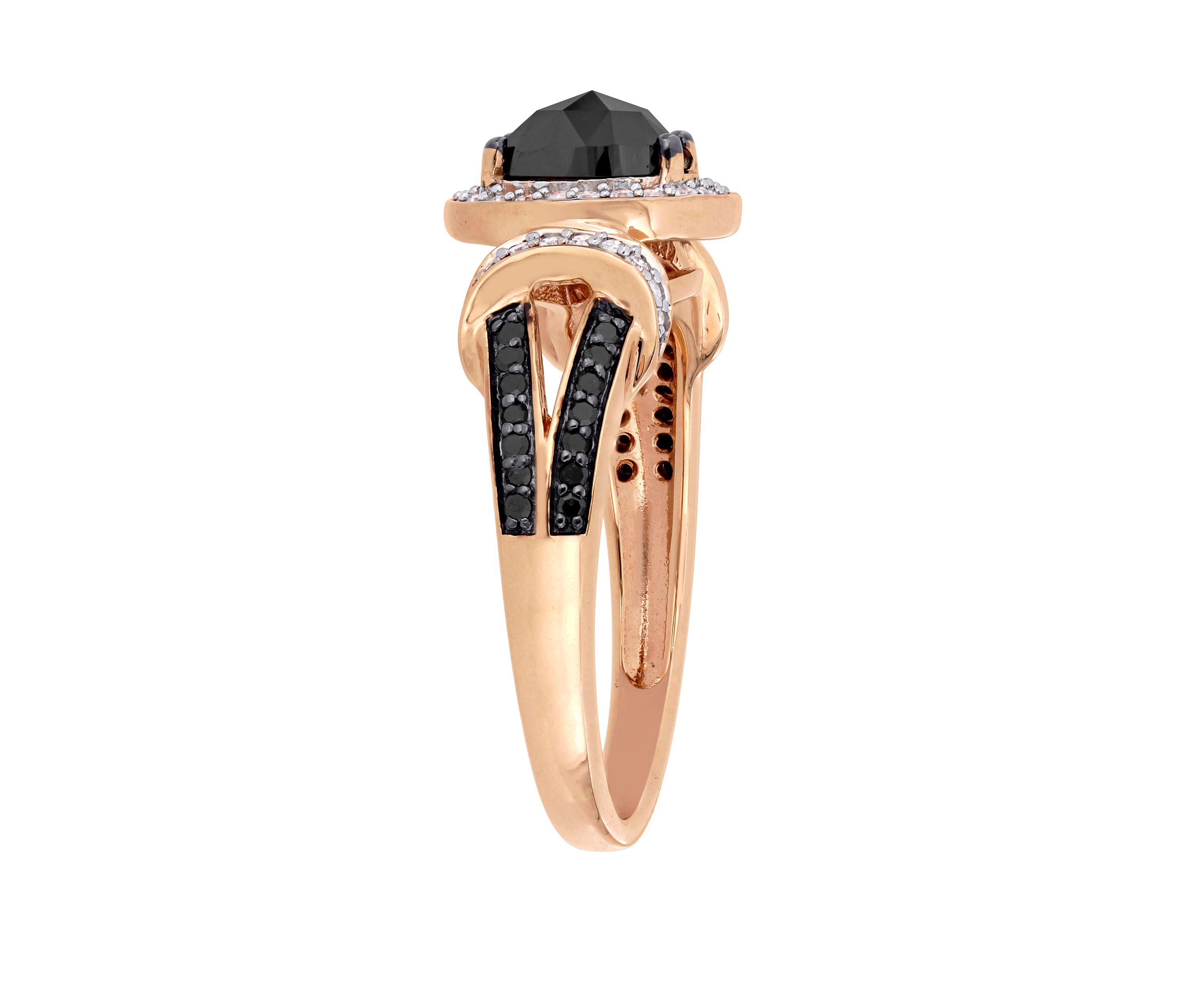 1 ct. t.w. Black and White Diamond Split Shank Ring in 10K Rose Gold