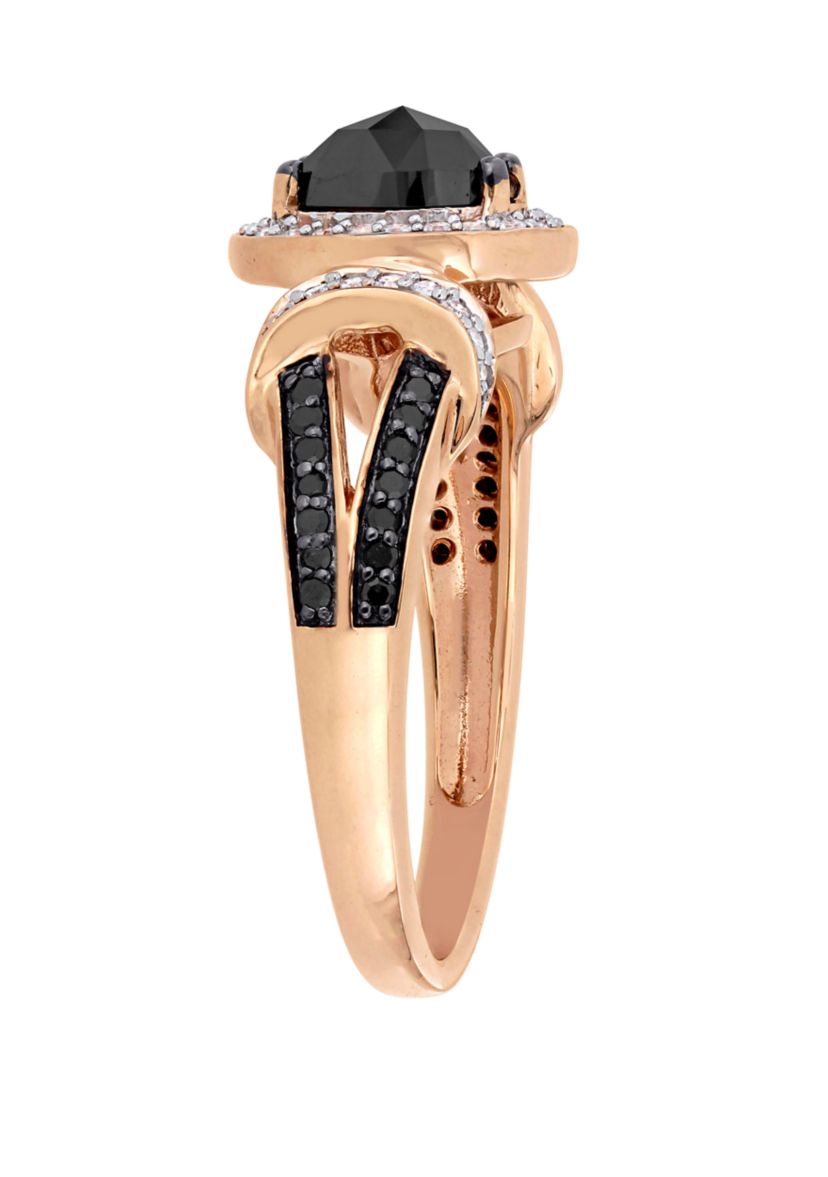 1 ct. t.w. Black and White Diamond Split Shank Ring in 10K Rose Gold