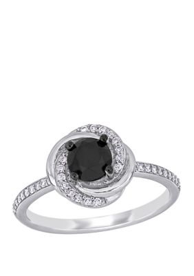 Belk & Co 1.1 Ct. T.w. Black And White Diamond Swirl Halo Engagement Ring In 14K White Gold