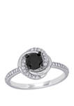 1.1 ct. t.w. Black and White Diamond Swirl Halo Engagement Ring in 14K White Gold