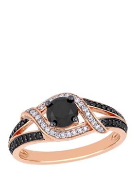 Belk & Co 1 Ct. T.w. Black And White Diamond Split Shank Engagement Ring In 10K Rose Gold