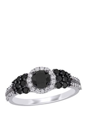 Belk & Co 1.3 Ct. T.w. Black And White Diamond Halo Cluster Engagement Ring In 14K White Gold