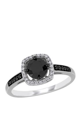 Belk & Co 1.14 Ct. T.w. Black And White Diamond Halo Engagement Ring In 14K White Gold