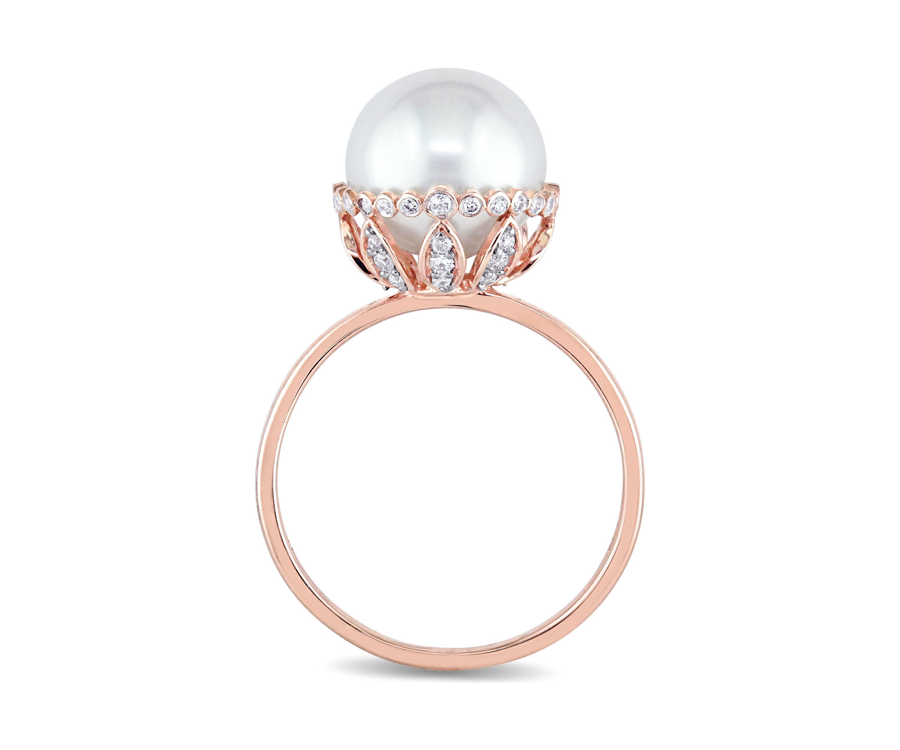 9.5-10 Millimeter Cultured Freshwater Pearl and 1/4 ct. t.w. Diamond Cocktail Ring in 14K Rose Gold