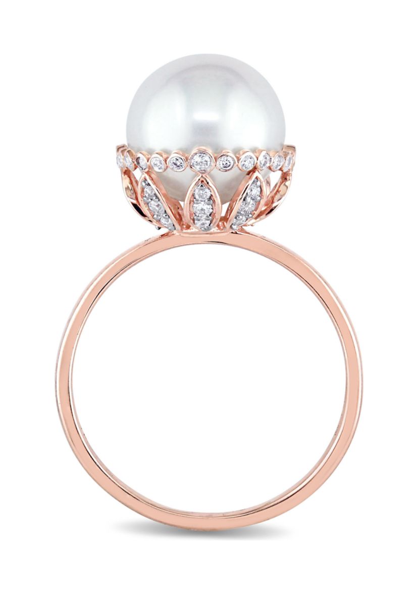 9.5-10 Millimeter Cultured Freshwater Pearl and 1/4 ct. t.w. Diamond Cocktail Ring in 14K Rose Gold