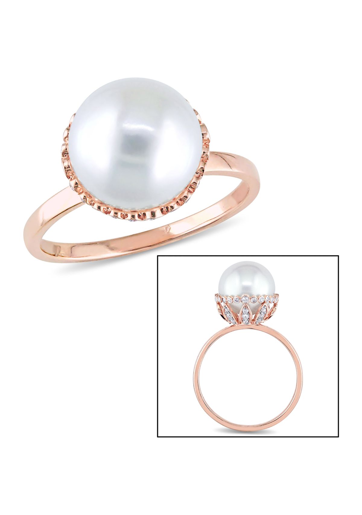 9.5-10 Millimeter Cultured Freshwater Pearl and 1/4 ct. t.w. Diamond Cocktail Ring in 14K Rose Gold