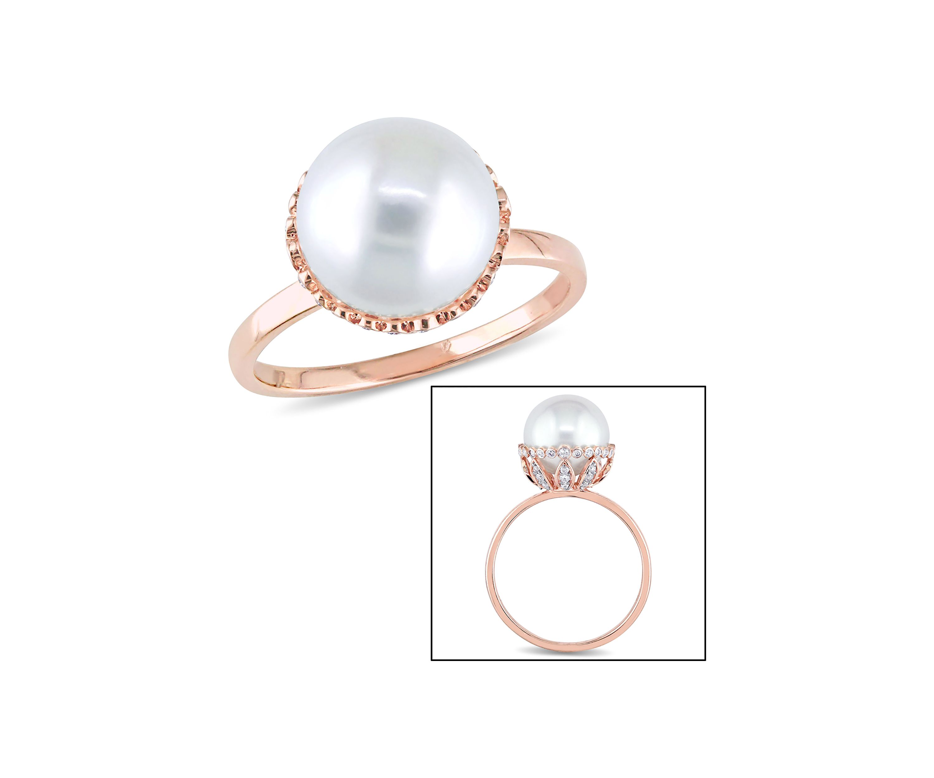9.5-10 Millimeter Cultured Freshwater Pearl and 1/4 ct. t.w. Diamond Cocktail Ring in 14K Rose Gold