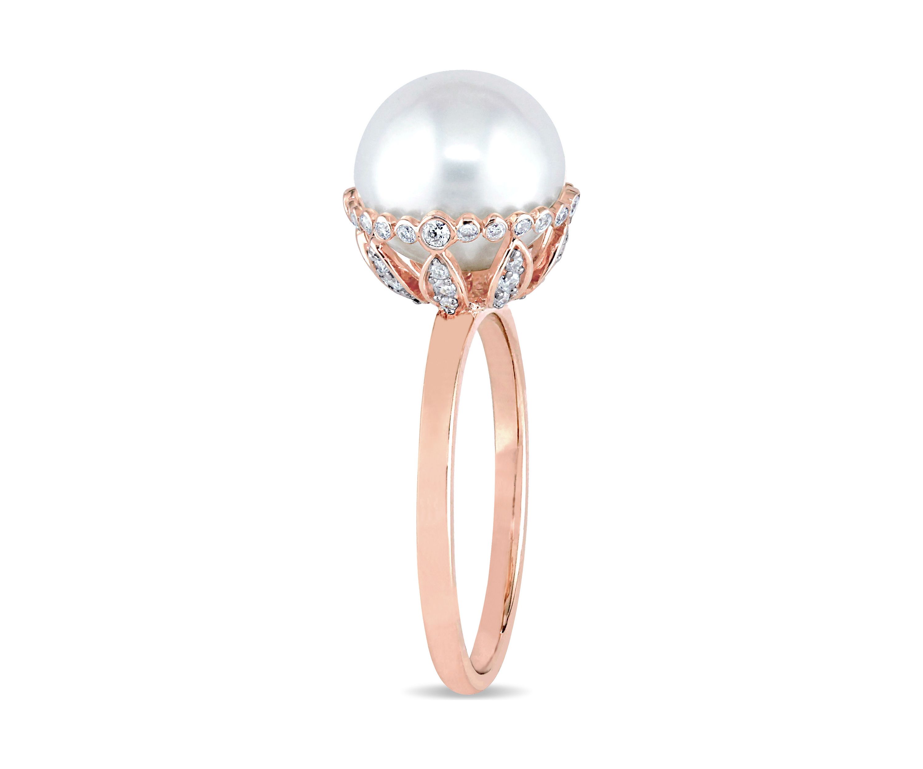 9.5-10 Millimeter Cultured Freshwater Pearl and 1/4 ct. t.w. Diamond Cocktail Ring in 14K Rose Gold