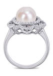 9-9.5 Millimeter Cultured Freshwater Pearl and 3/8 ct. t.w. Diamond Vintage Ring in 14K White Gold