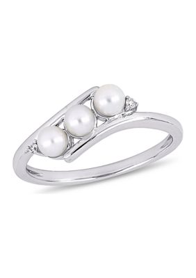 Belk & Co Cultured Freshwater Pearl and Diamond Ring in 10k White Gold, 6
