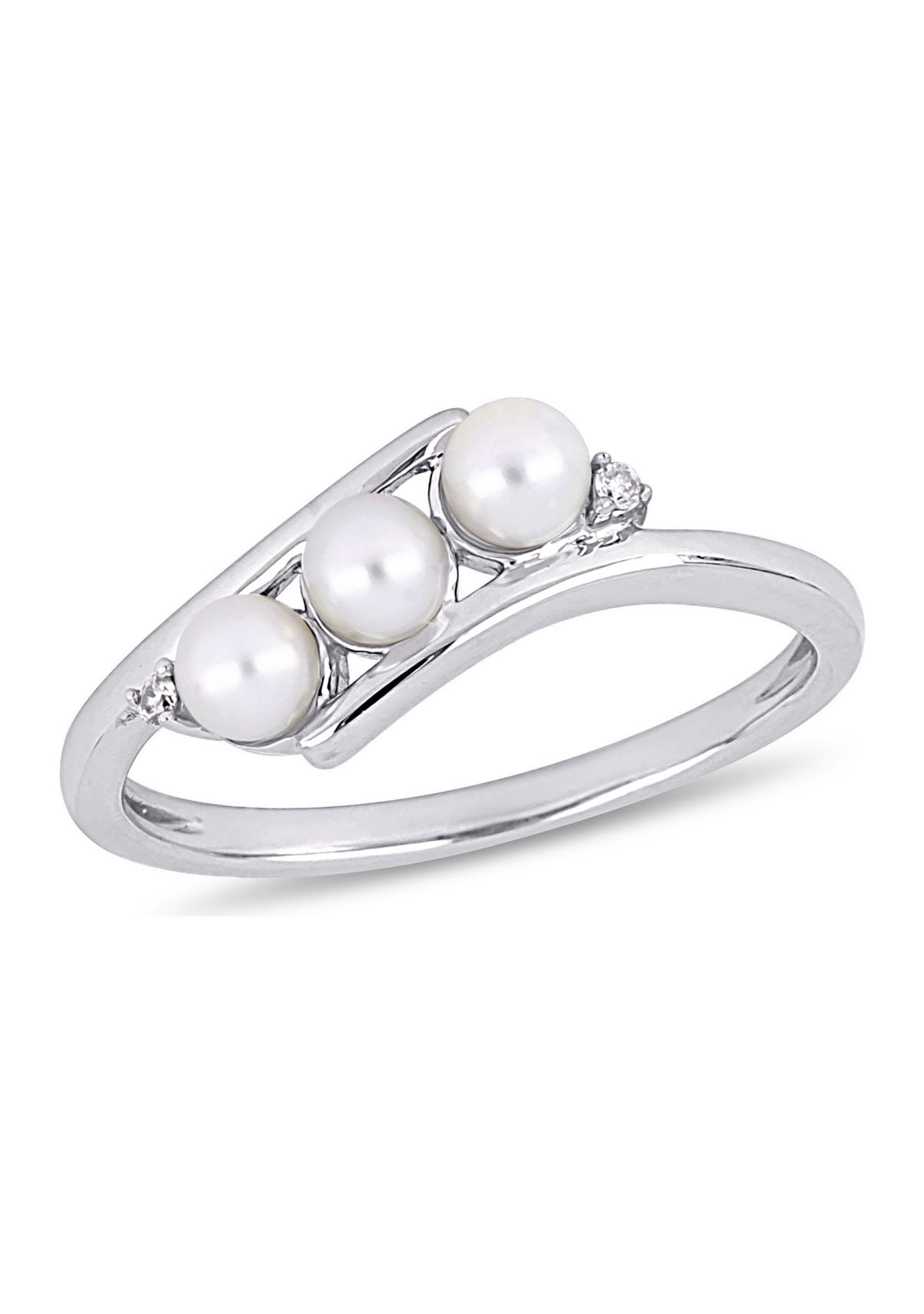 Cultured Freshwater Pearl and Diamond Ring in 10k White Gold