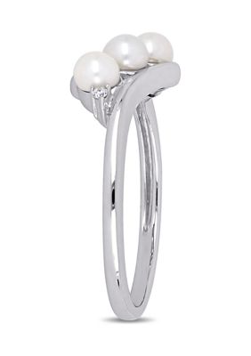 Cultured Freshwater Pearl and Diamond Ring 10k White Gold