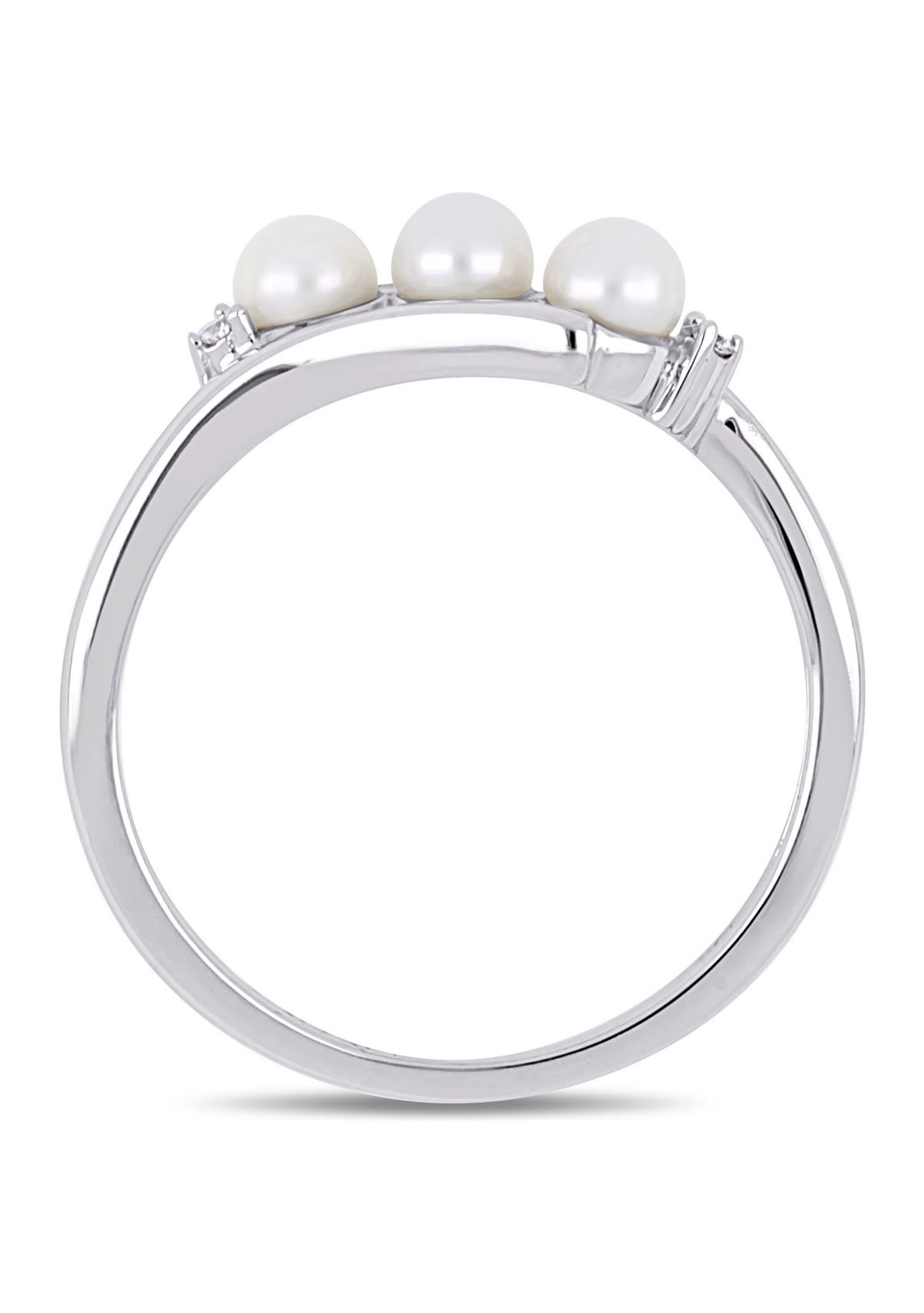 Cultured Freshwater Pearl and Diamond Ring in 10k White Gold