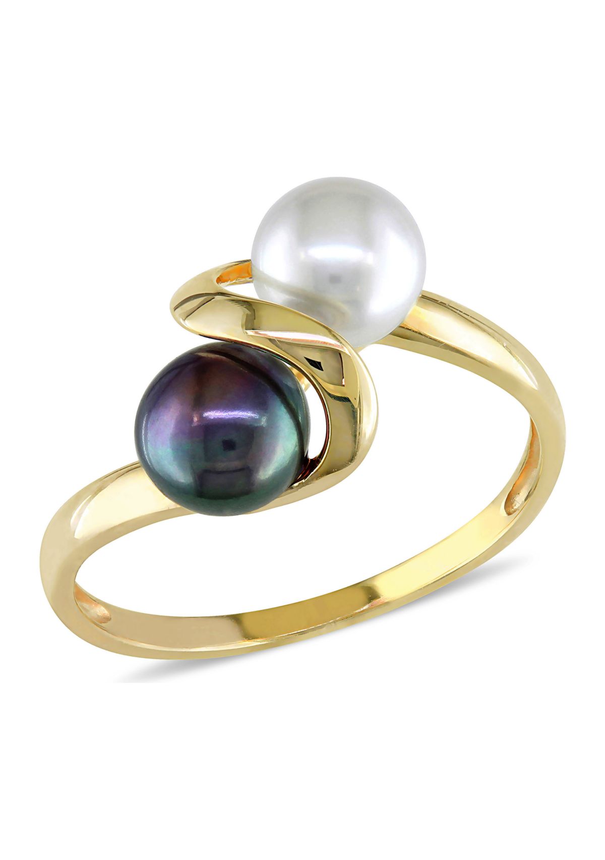 White and Black Cultured Freshwater Pearl Ring in 10k Yellow Gold