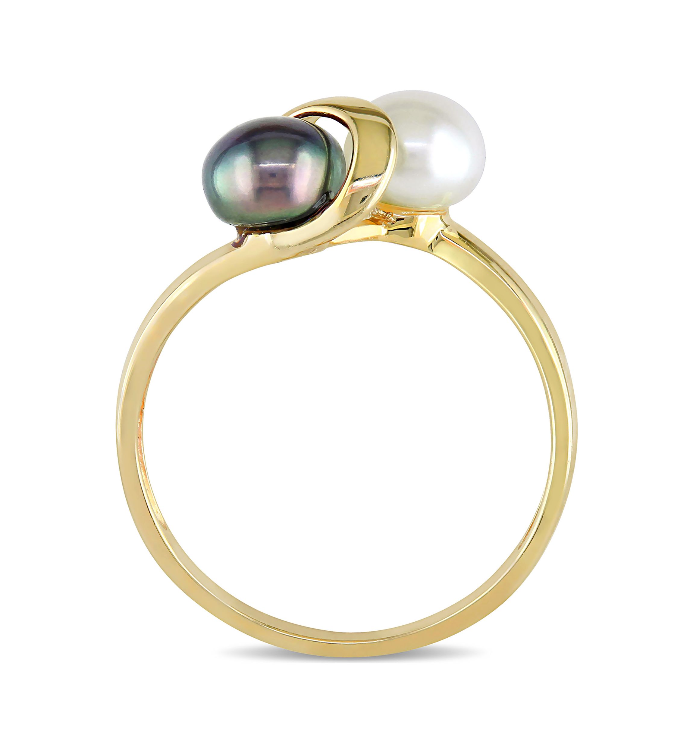 White and Black Cultured Freshwater Pearl Ring in 10k Yellow Gold