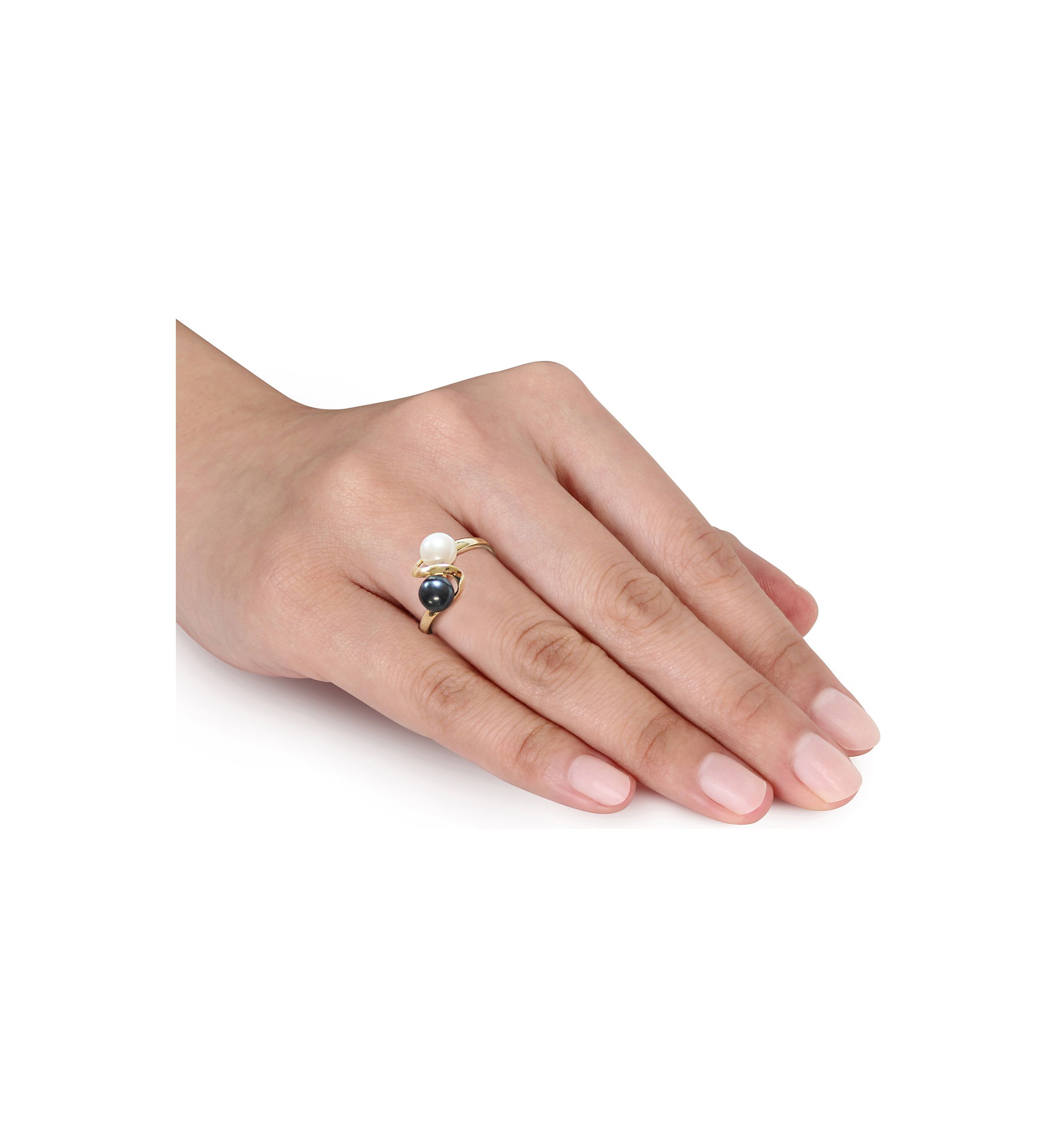 White and Black Cultured Freshwater Pearl Ring in 10k Yellow Gold