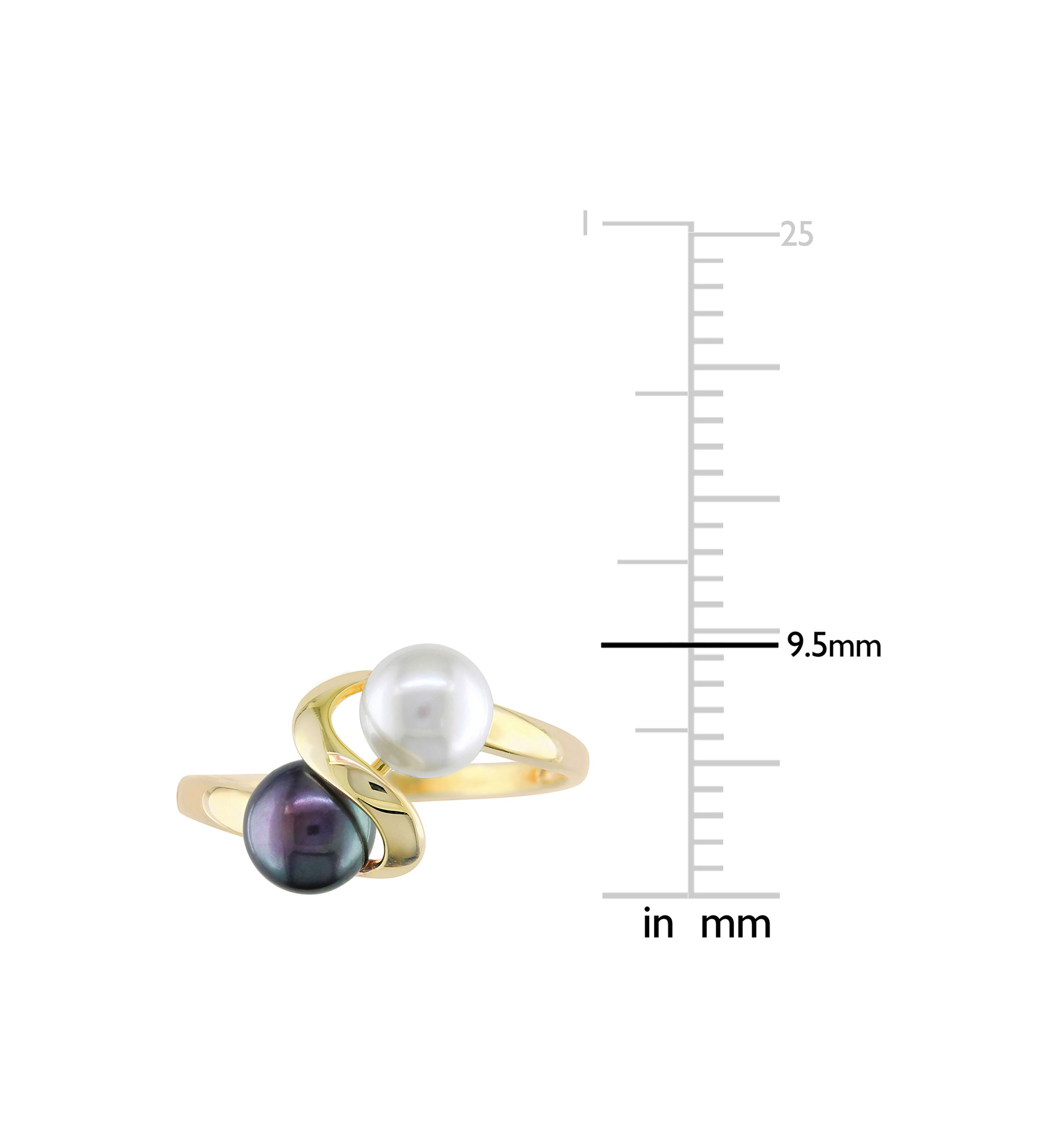 White and Black Cultured Freshwater Pearl Ring in 10k Yellow Gold