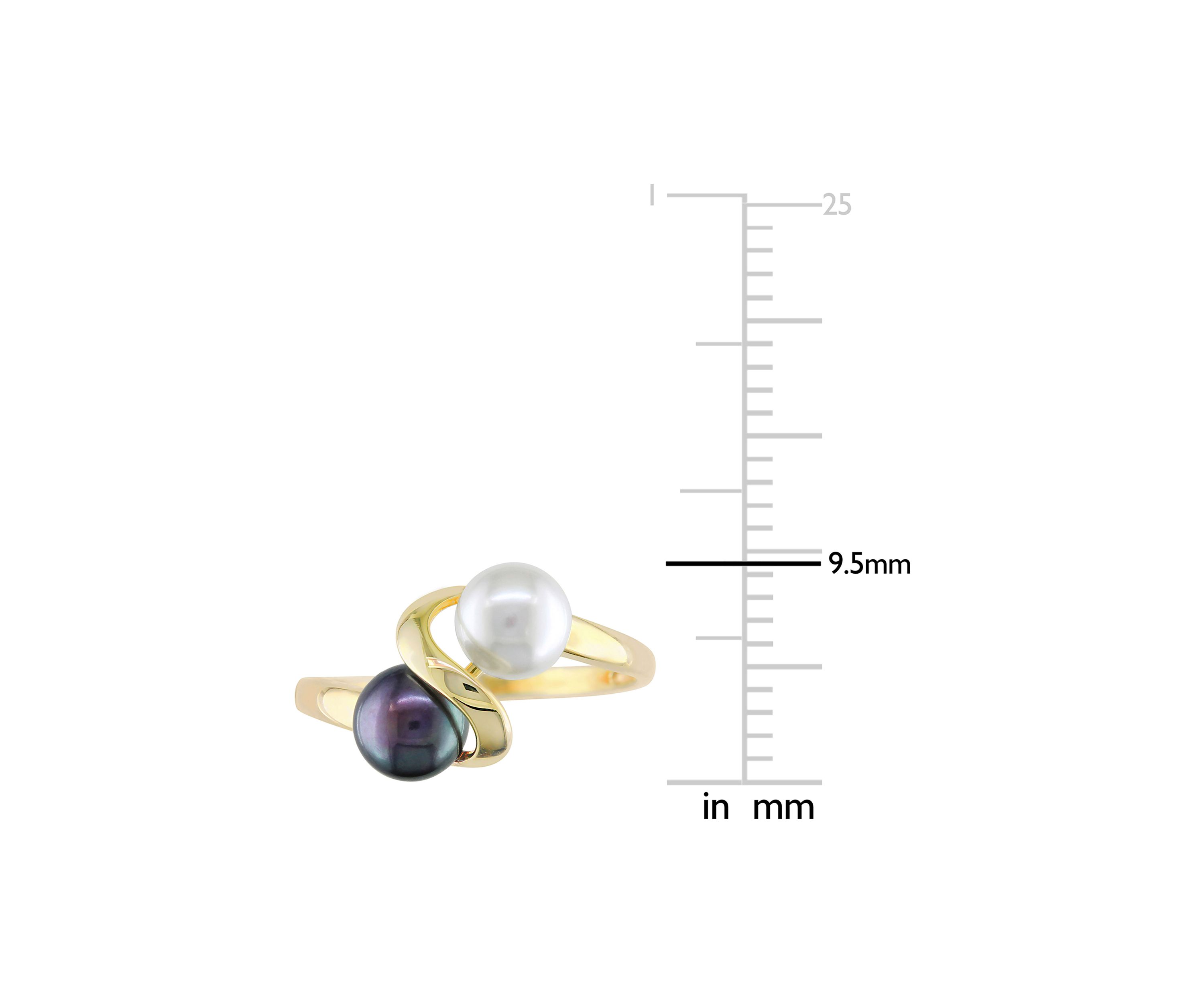 White and Black Cultured Freshwater Pearl Ring in 10k Yellow Gold