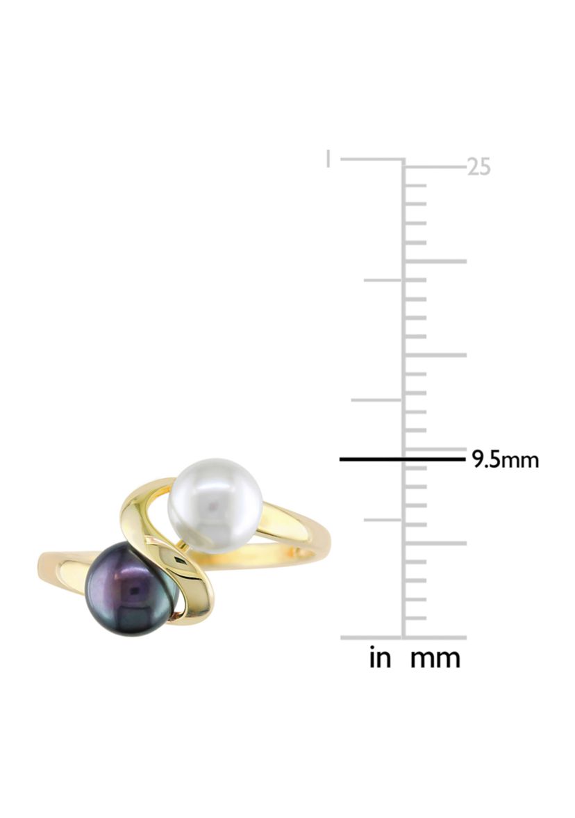 White and Black Cultured Freshwater Pearl Ring in 10k Yellow Gold