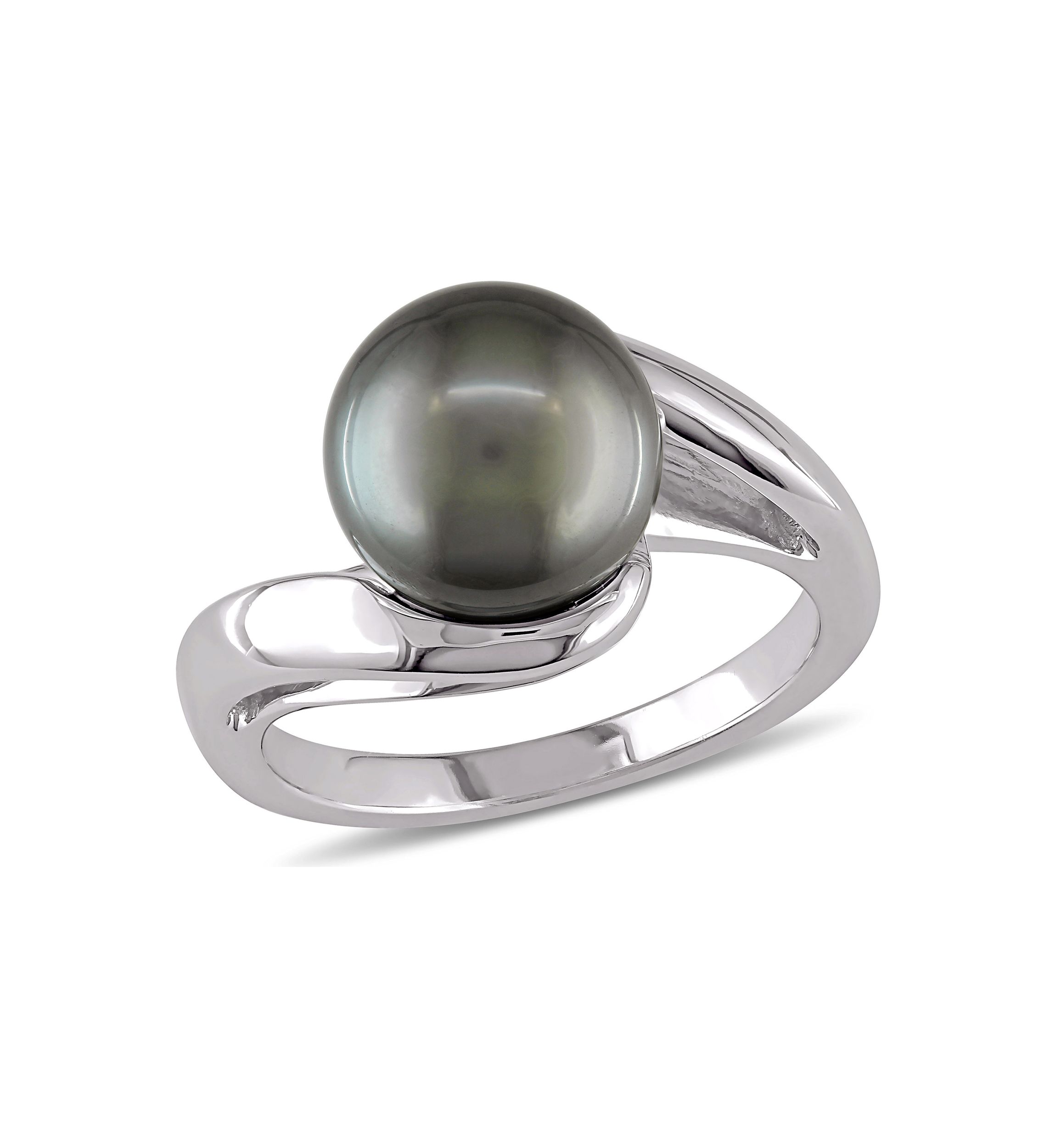 8.5-9 Millimeter Tahitian Cultured Pearl Ring in 10k White Gold