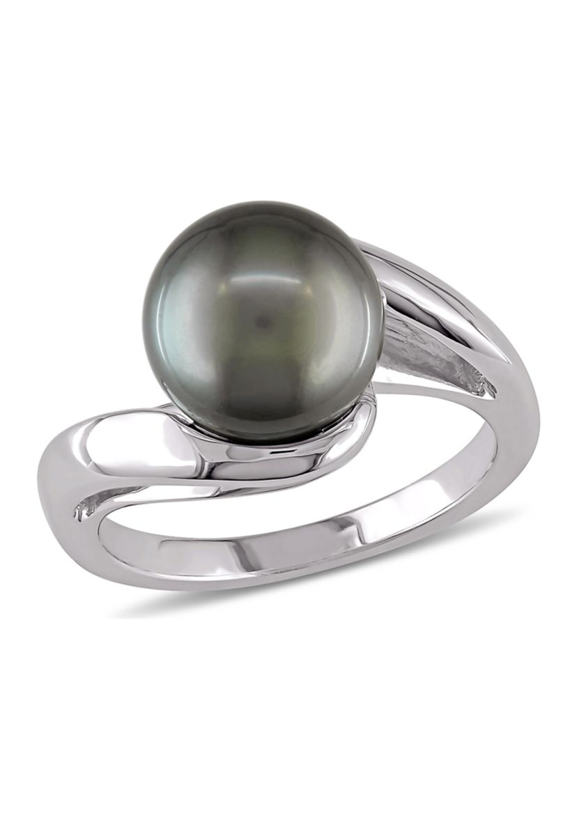 8.5-9 Millimeter Tahitian Cultured Pearl Ring in 10k White Gold