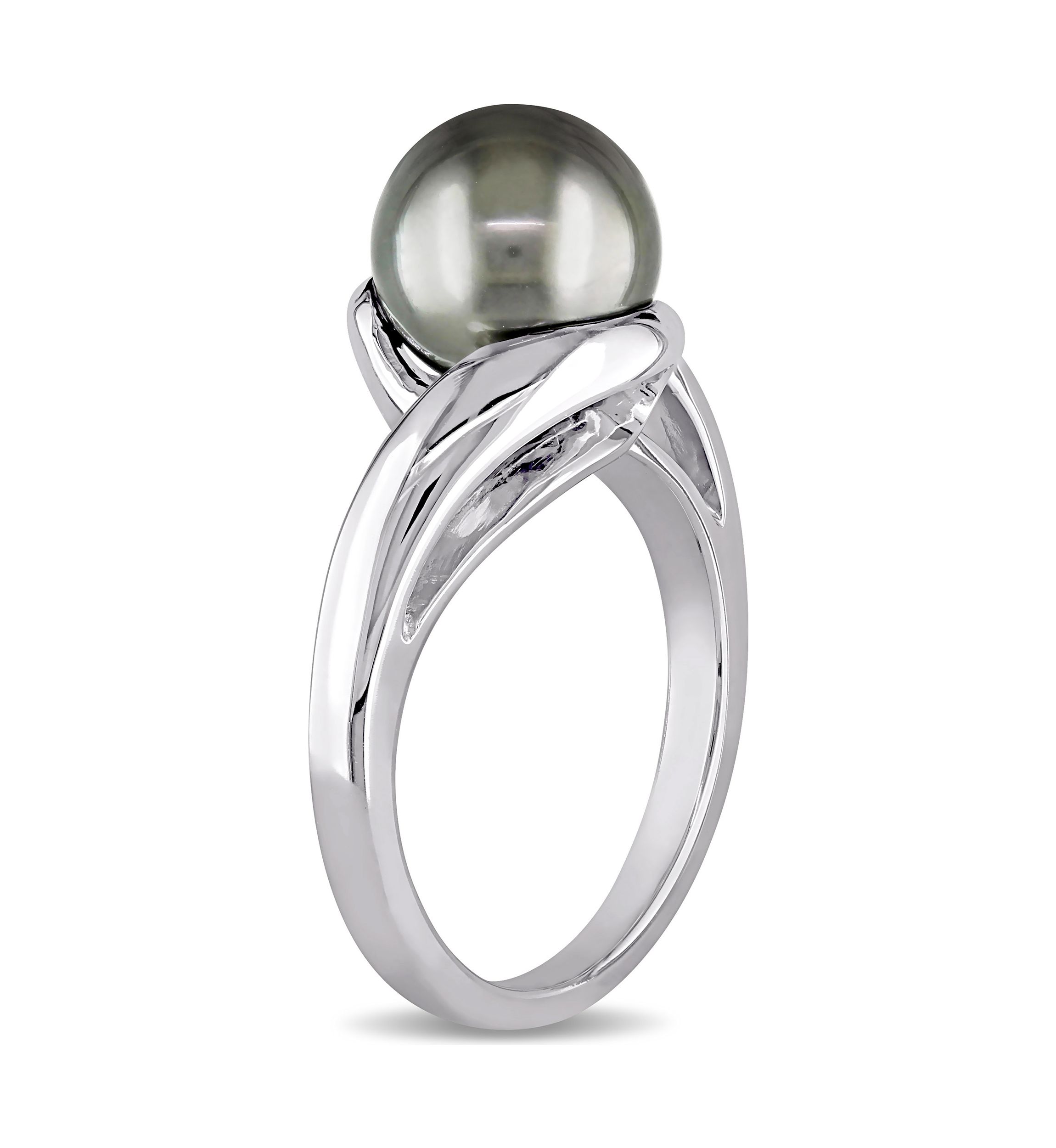 8.5-9 Millimeter Tahitian Cultured Pearl Ring in 10k White Gold