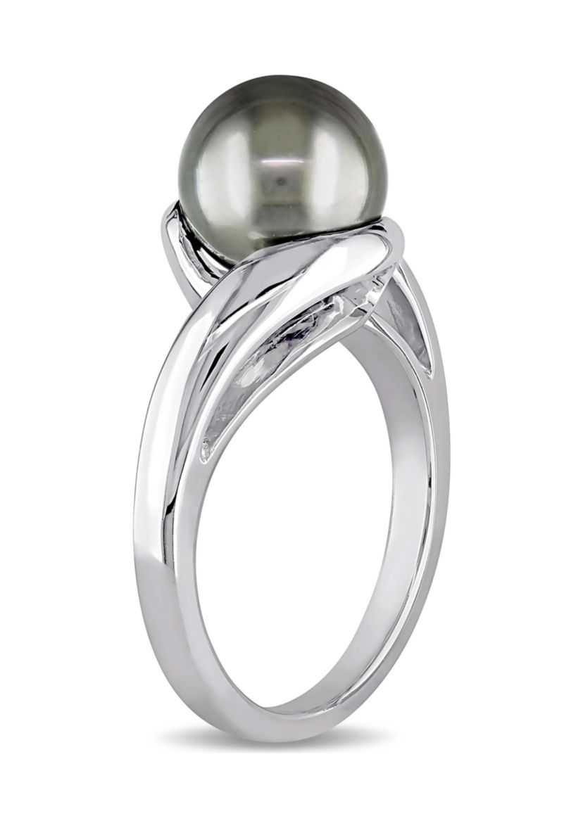 8.5-9 Millimeter Tahitian Cultured Pearl Ring in 10k White Gold