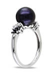 9-9.5 Millimeter Black Licorice Cultured Freshwater Pearl and 1/8 ct. t.w. Black and White Diamond Ring in Sterling Silver