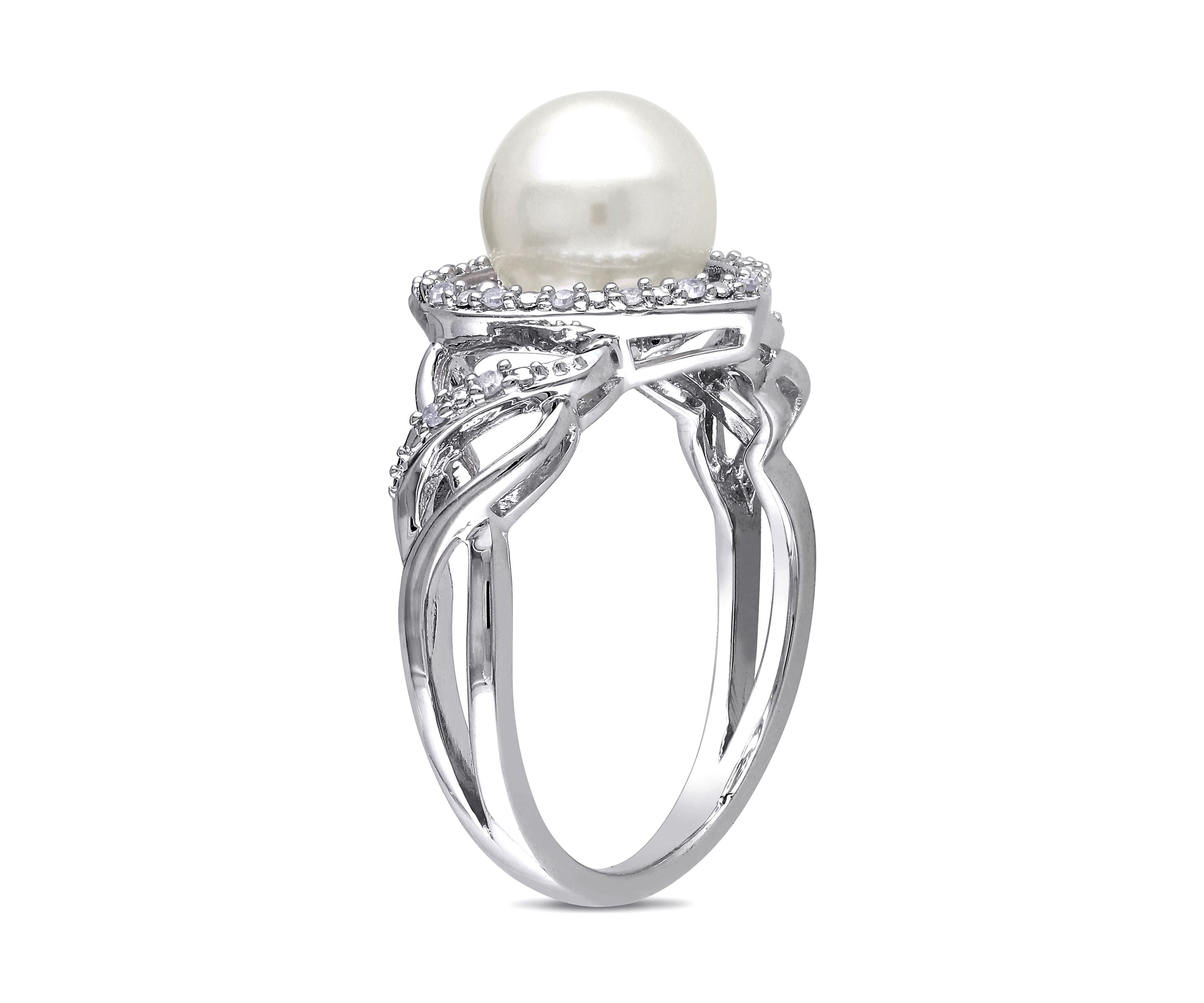 8-8.5 Millimeter Cultured Freshwater Pearl and 1/10 ct. t.w. Diamond Open Heart Ring in Sterling Silver