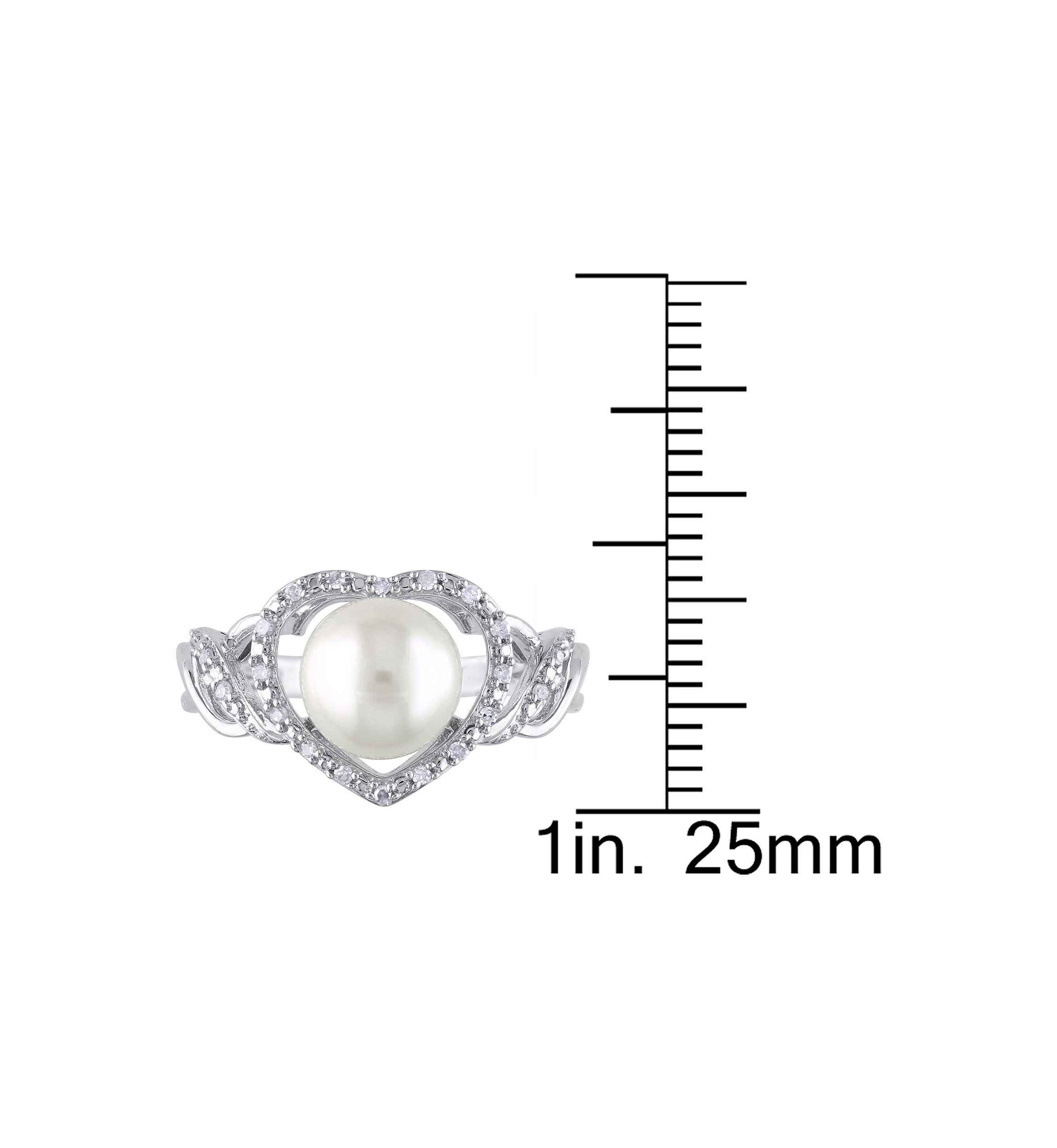 8-8.5 Millimeter Cultured Freshwater Pearl and 1/10 ct. t.w. Diamond Open Heart Ring in Sterling Silver