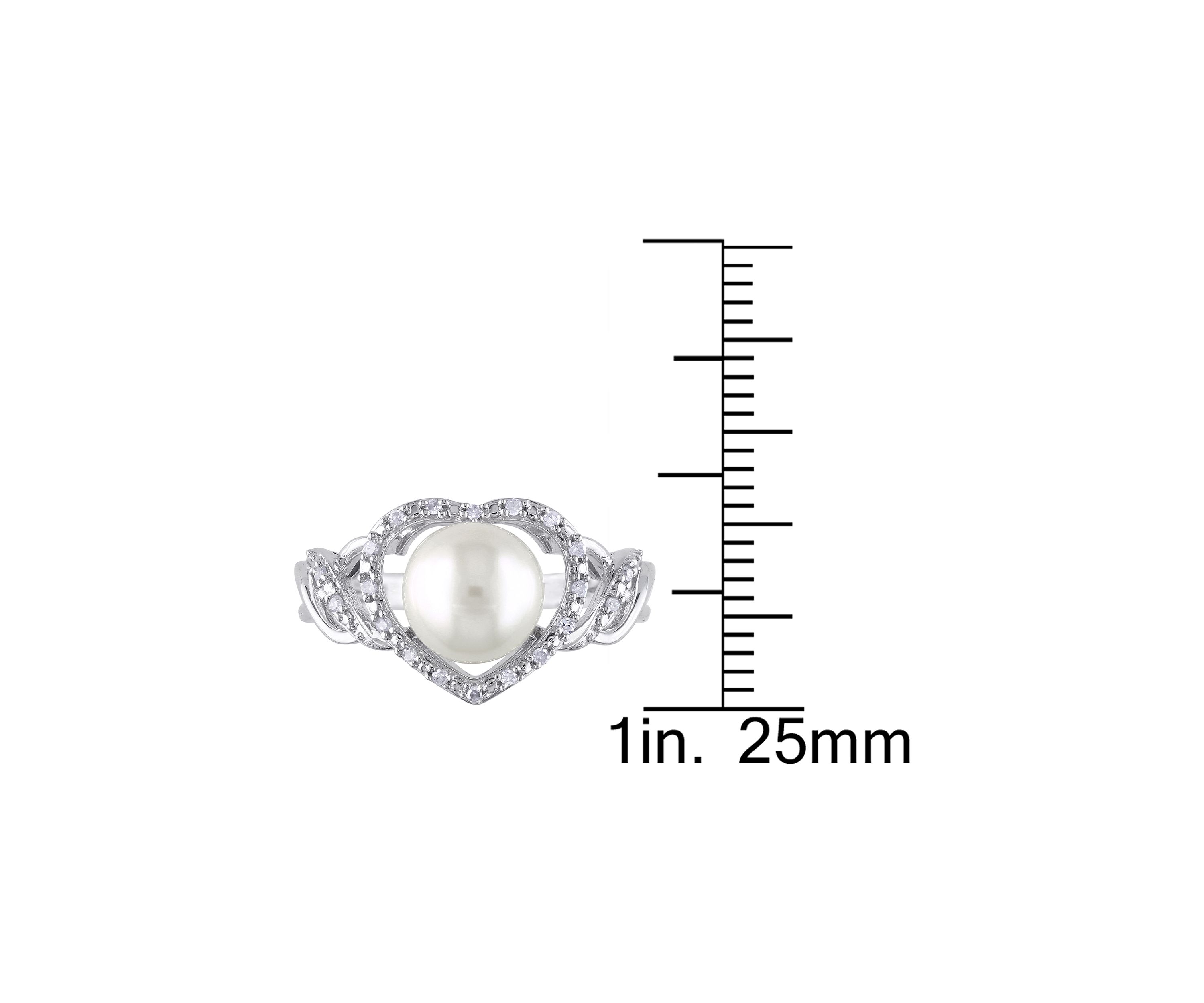 8-8.5 Millimeter Cultured Freshwater Pearl and 1/10 ct. t.w. Diamond Open Heart Ring in Sterling Silver