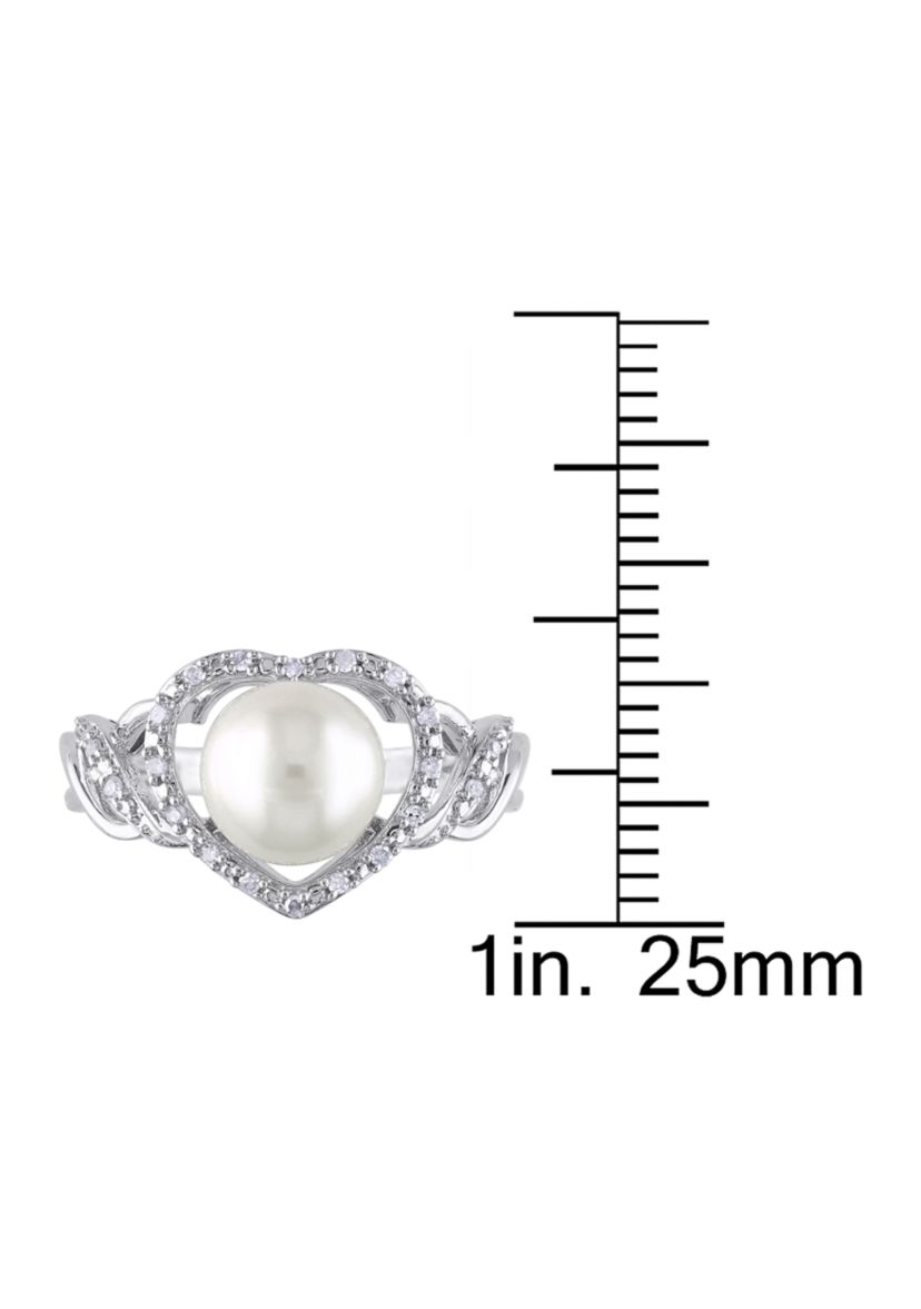 8-8.5 Millimeter Cultured Freshwater Pearl and 1/10 ct. t.w. Diamond Open Heart Ring in Sterling Silver