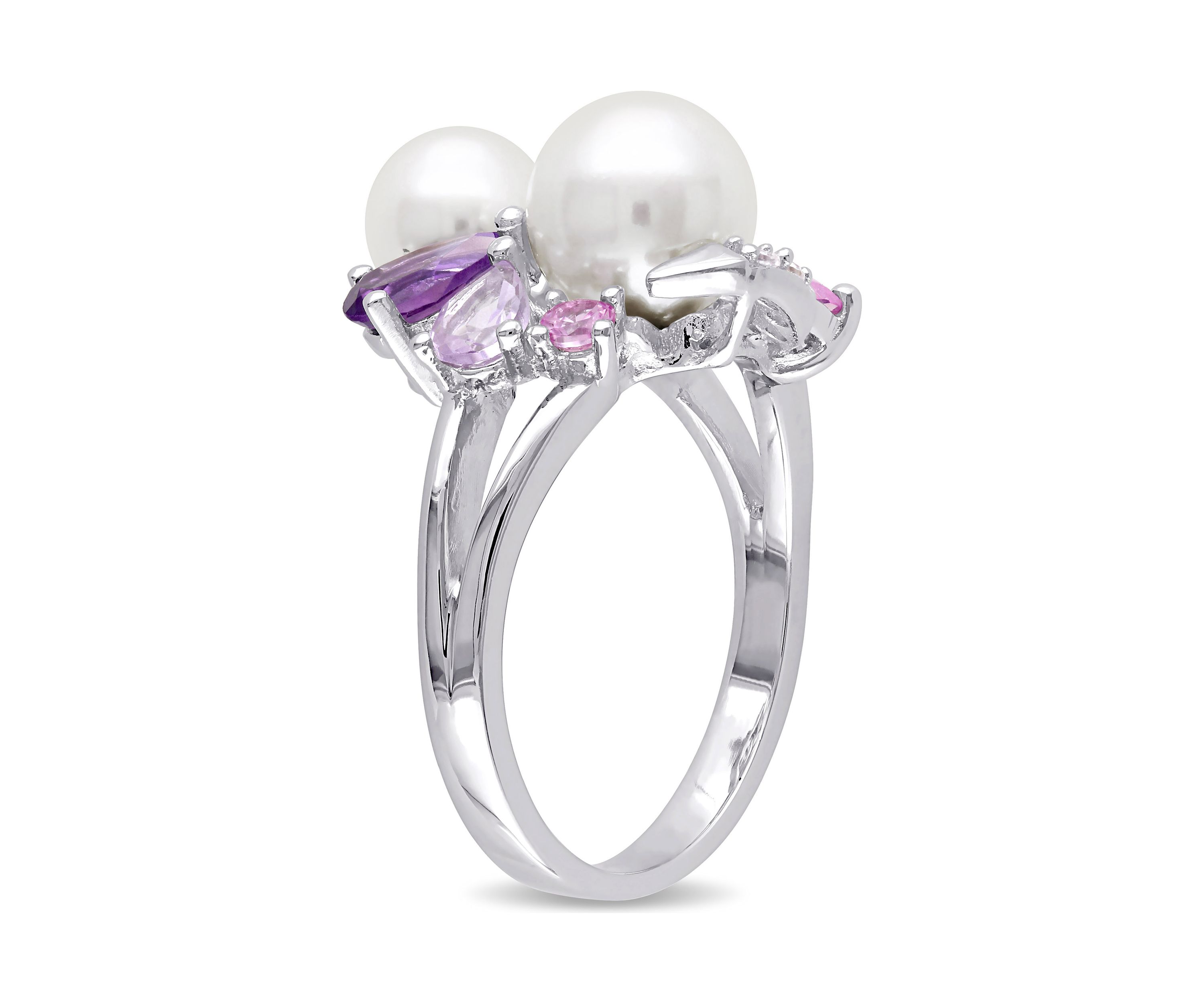 Cultured Freshwater Pearl and 1.38 ct. t.w. Multi-Gemstone Cluster Ring in Sterling Silver