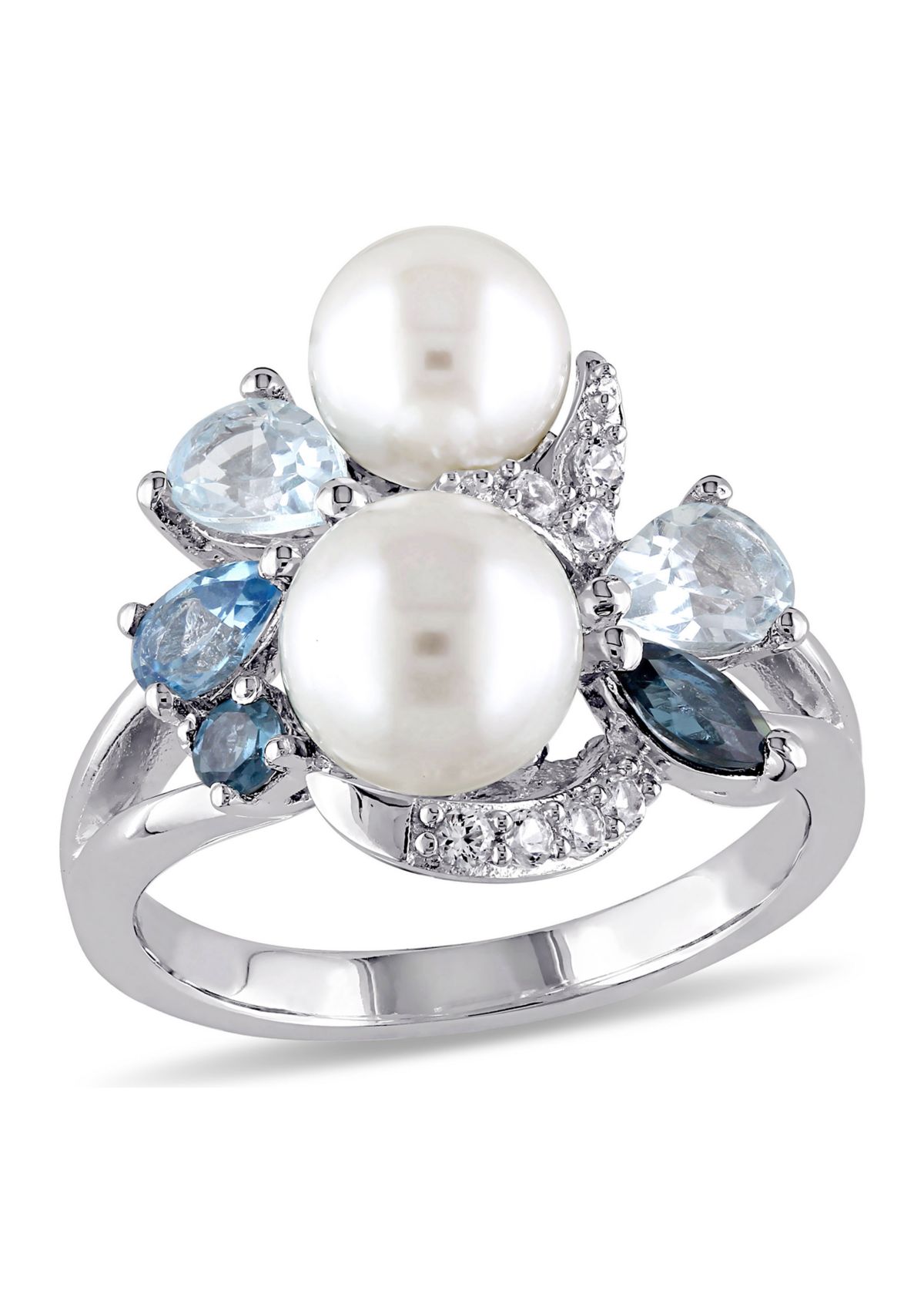 Cultured Freshwater Pearl and 1.75 ct. t.w. Multi-Gemstone Cluster Ring in Sterling Silver