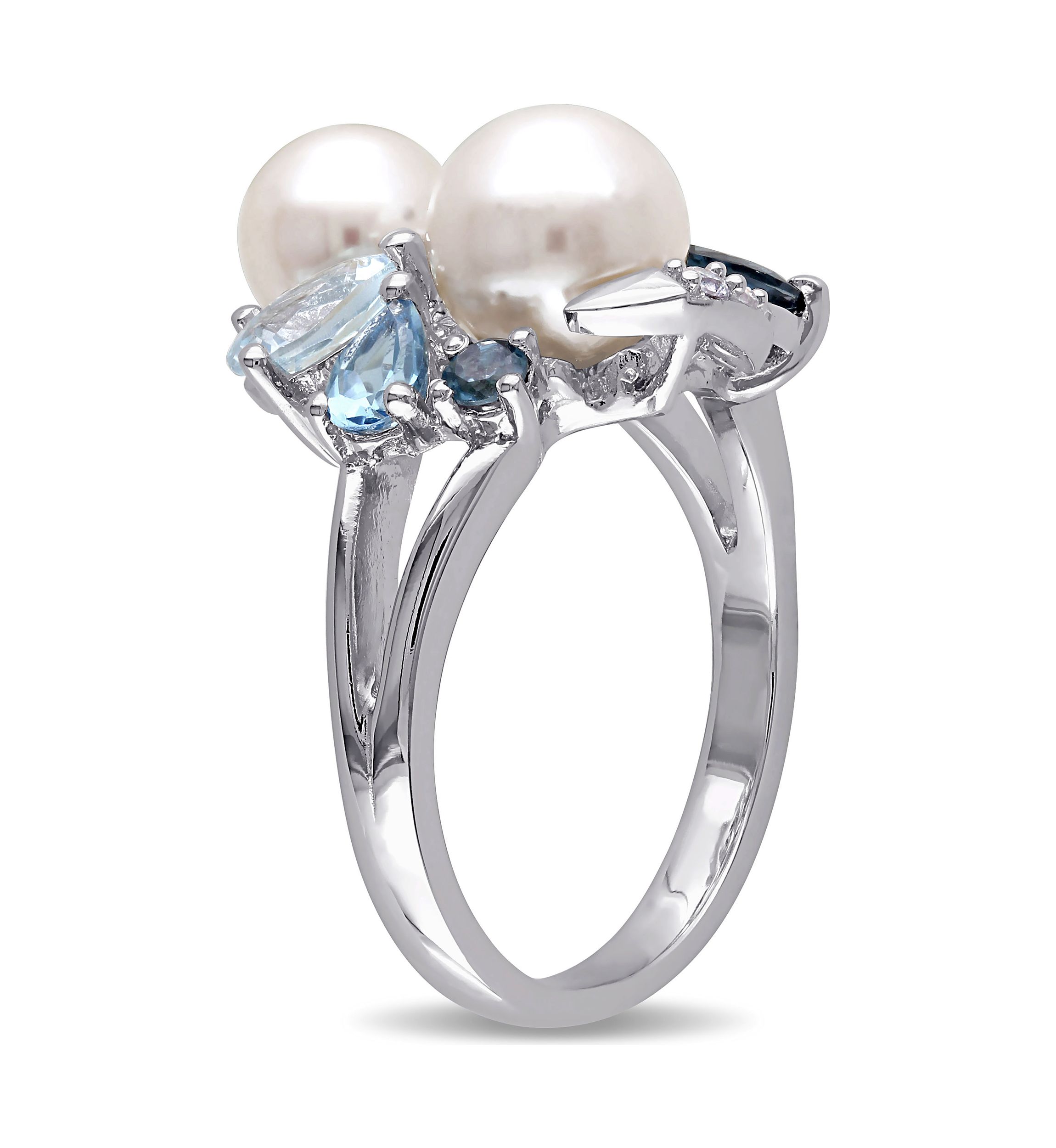 Cultured Freshwater Pearl and 1.75 ct. t.w. Multi-Gemstone Cluster Ring in Sterling Silver