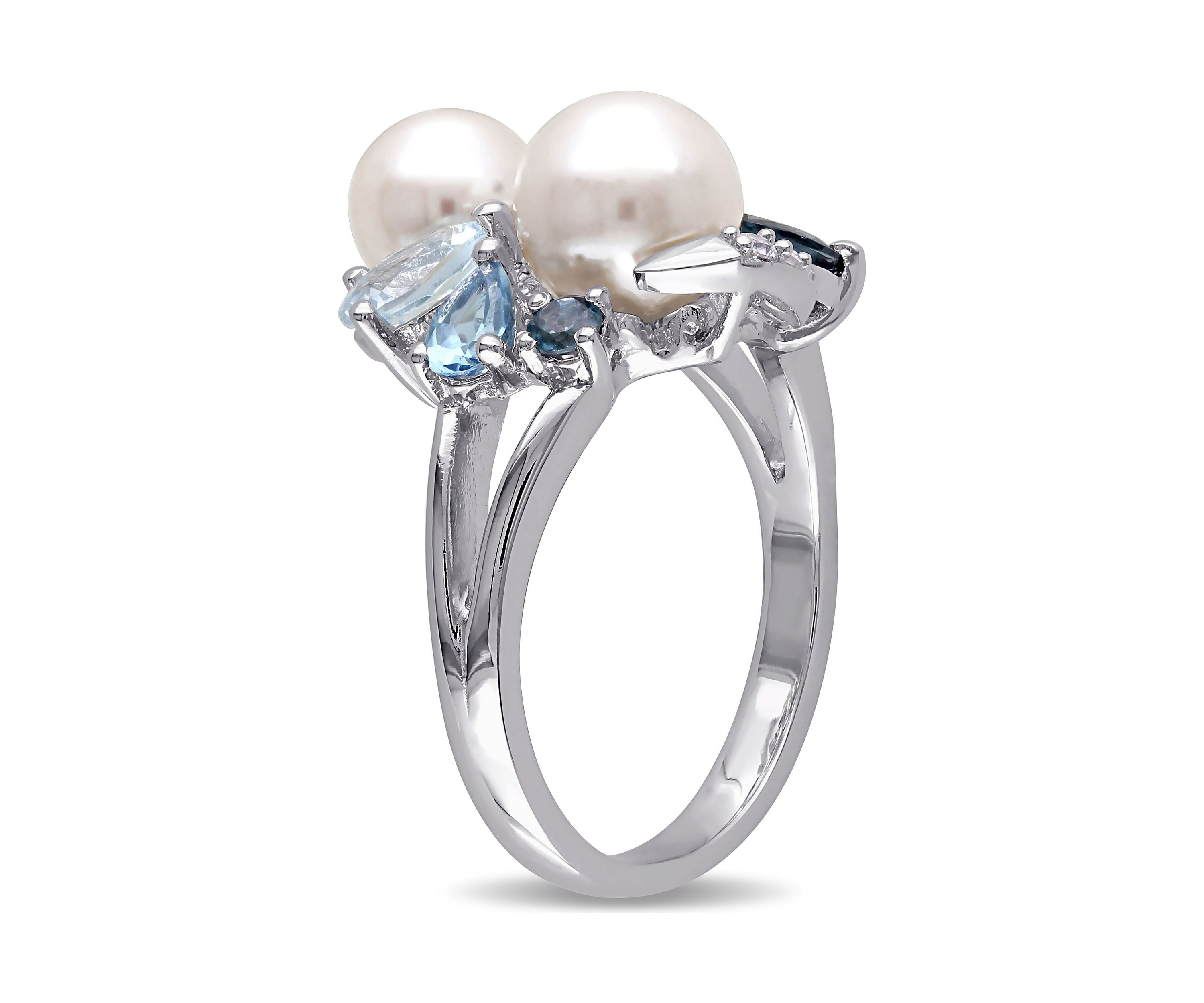 Cultured Freshwater Pearl and 1.75 ct. t.w. Multi-Gemstone Cluster Ring in Sterling Silver