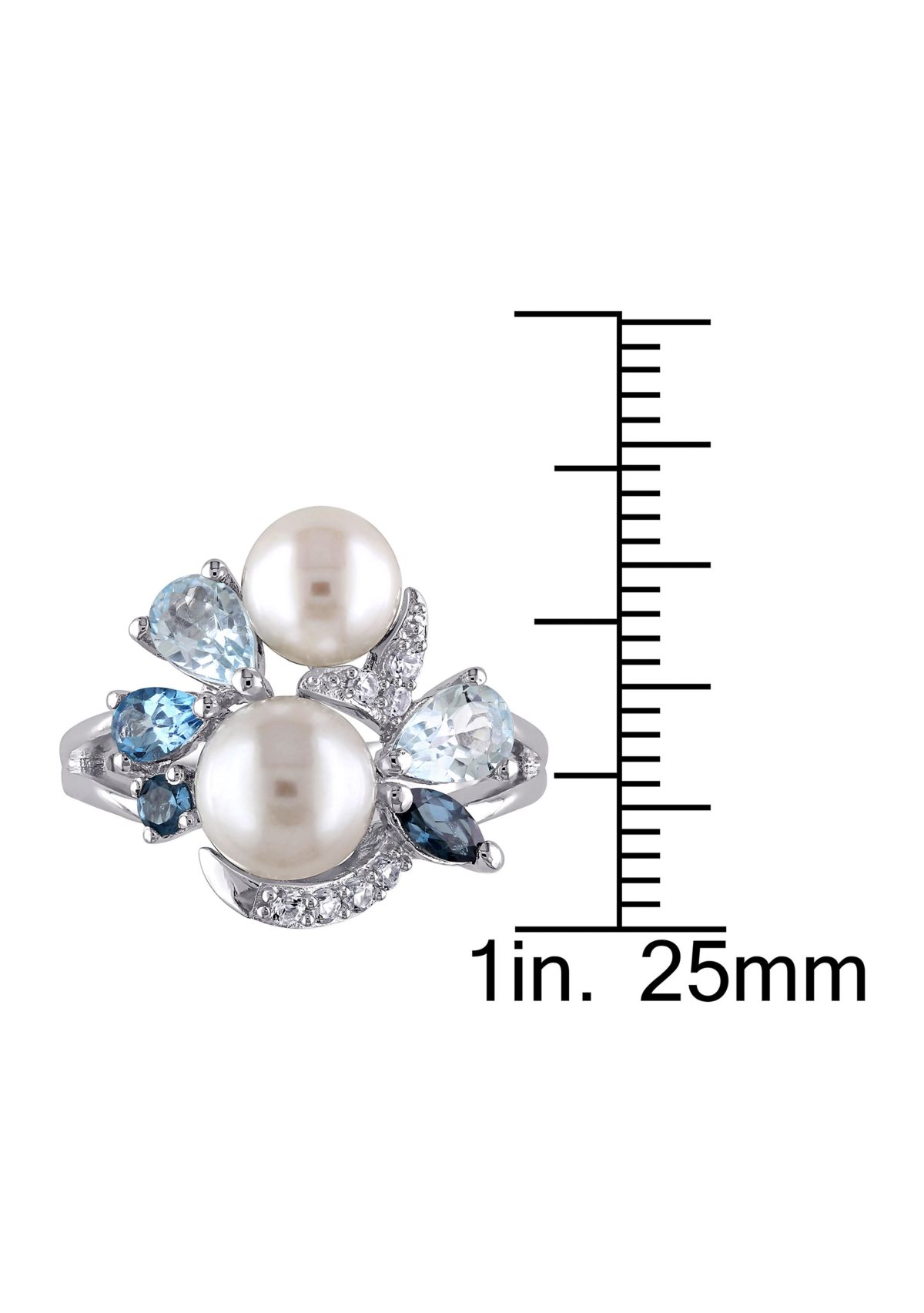 Cultured Freshwater Pearl and 1.75 ct. t.w. Multi-Gemstone Cluster Ring in Sterling Silver