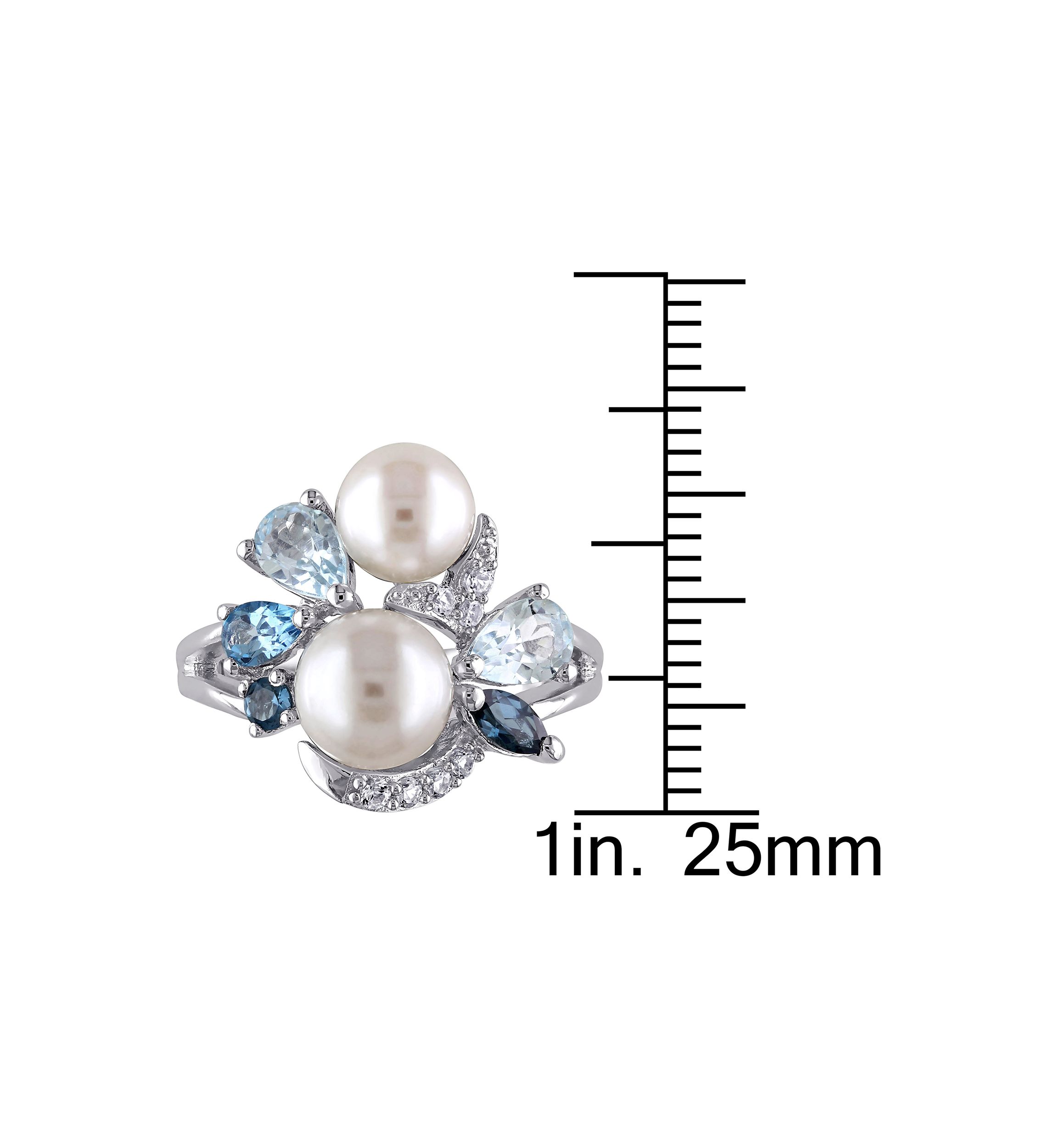 Cultured Freshwater Pearl and 1.75 ct. t.w. Multi-Gemstone Cluster Ring in Sterling Silver
