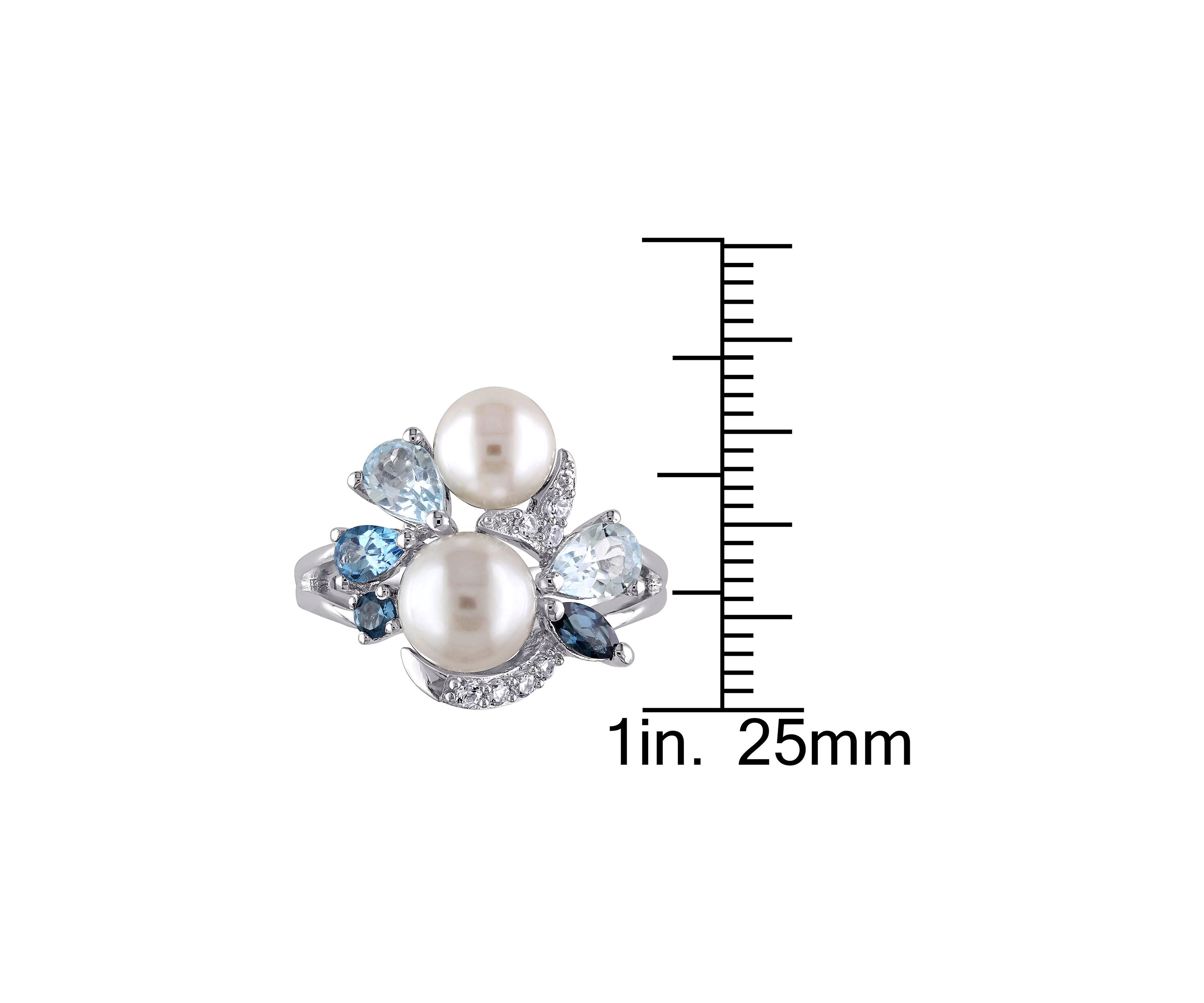 Cultured Freshwater Pearl and 1.75 ct. t.w. Multi-Gemstone Cluster Ring in Sterling Silver