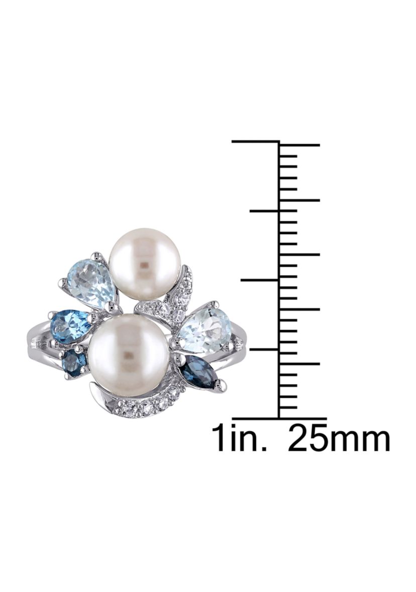 Cultured Freshwater Pearl and 1.75 ct. t.w. Multi-Gemstone Cluster Ring in Sterling Silver