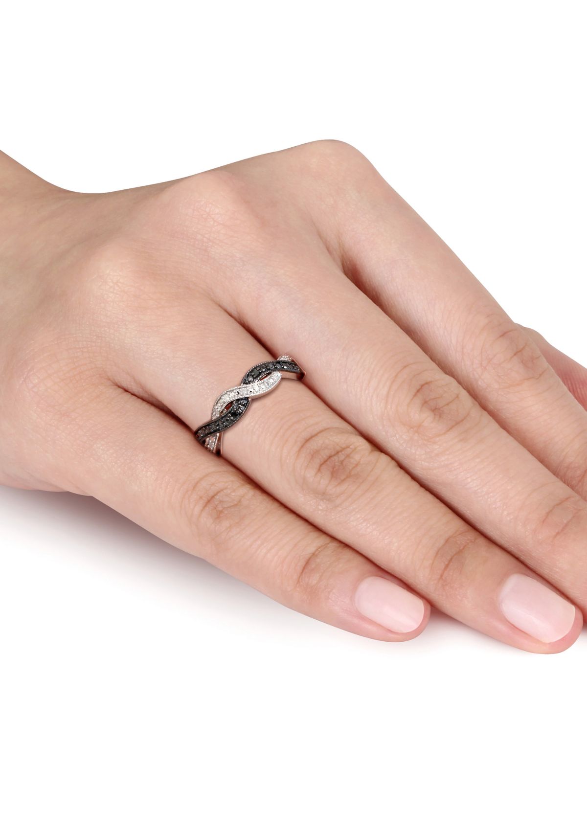 1/10 ct. t.w. Black and White Diamond Infinity Anniversary Band in Sterling Silver