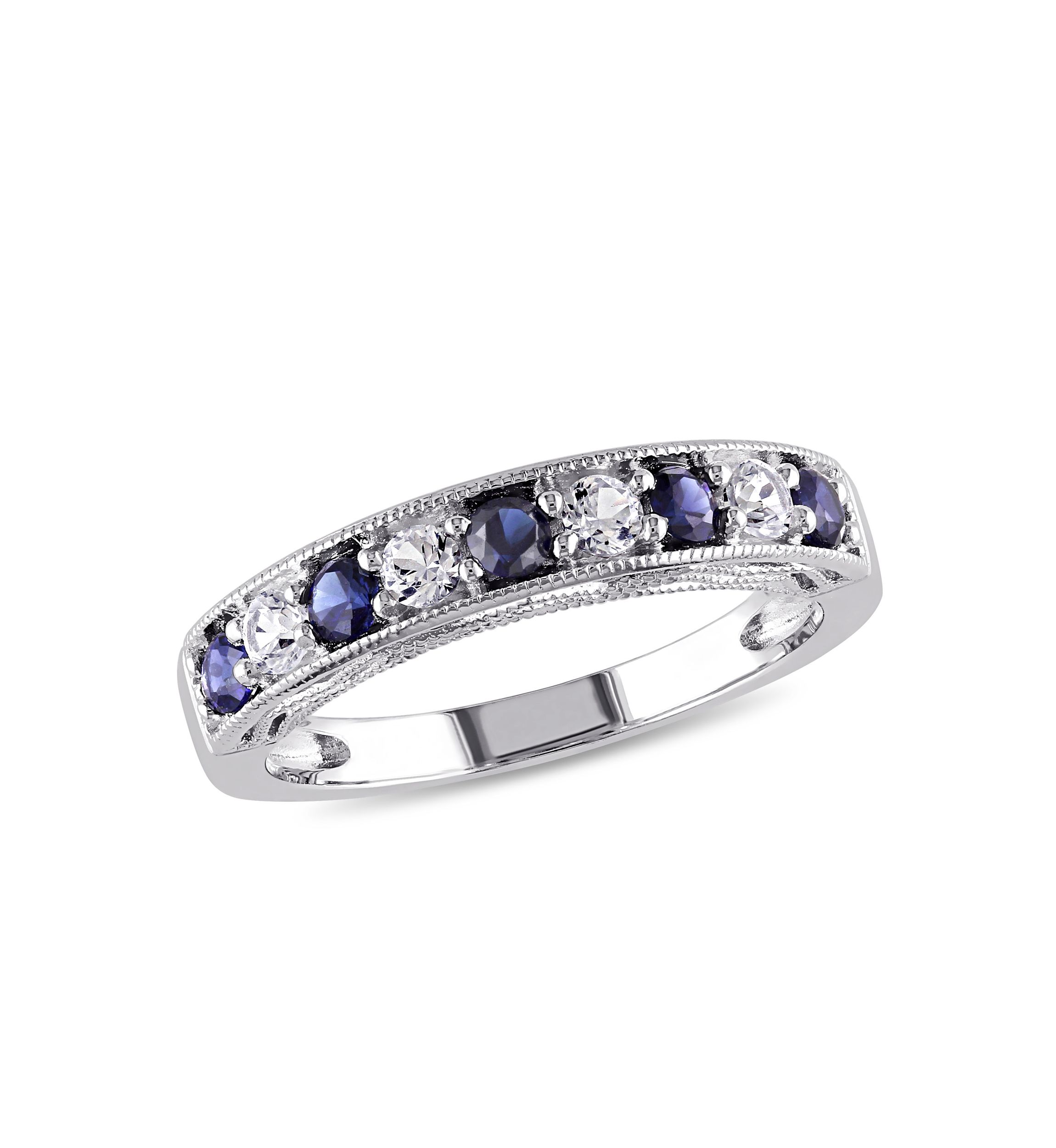 4/5 ct. t.w. Lab Created Blue and White Sapphire Anniversary Band in Sterling Silver