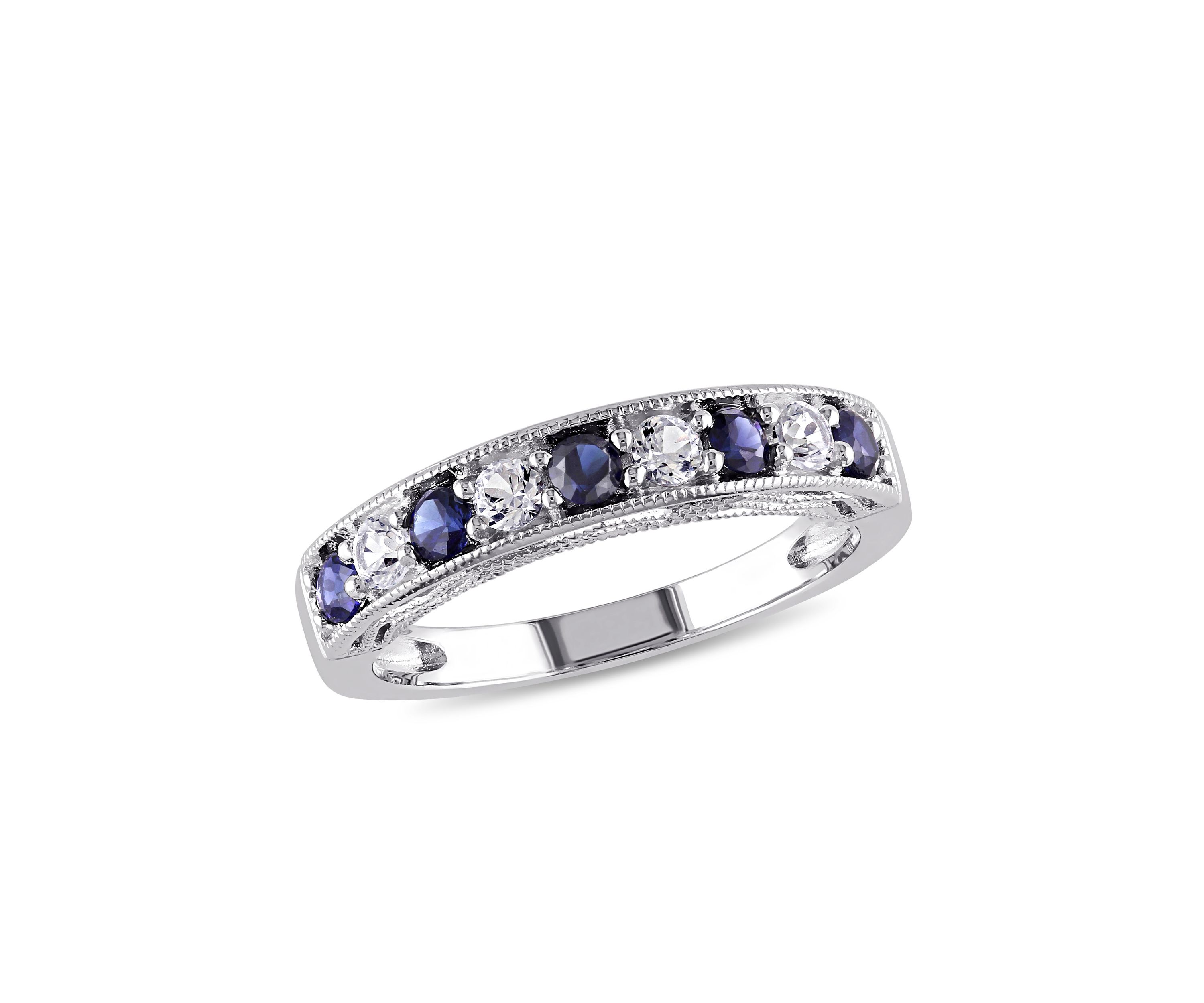 4/5 ct. t.w. Lab Created Blue and White Sapphire Anniversary Band in Sterling Silver