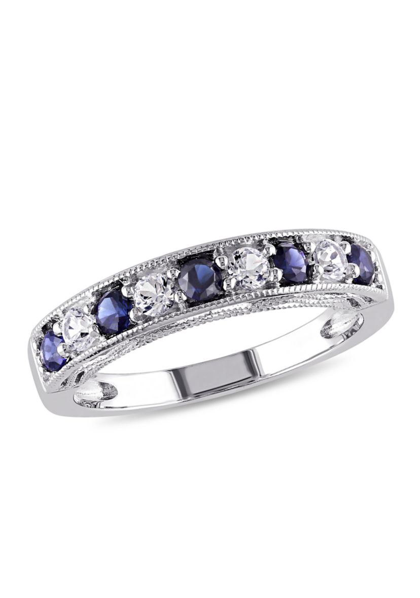 4/5 ct. t.w. Lab Created Blue and White Sapphire Anniversary Band in Sterling Silver