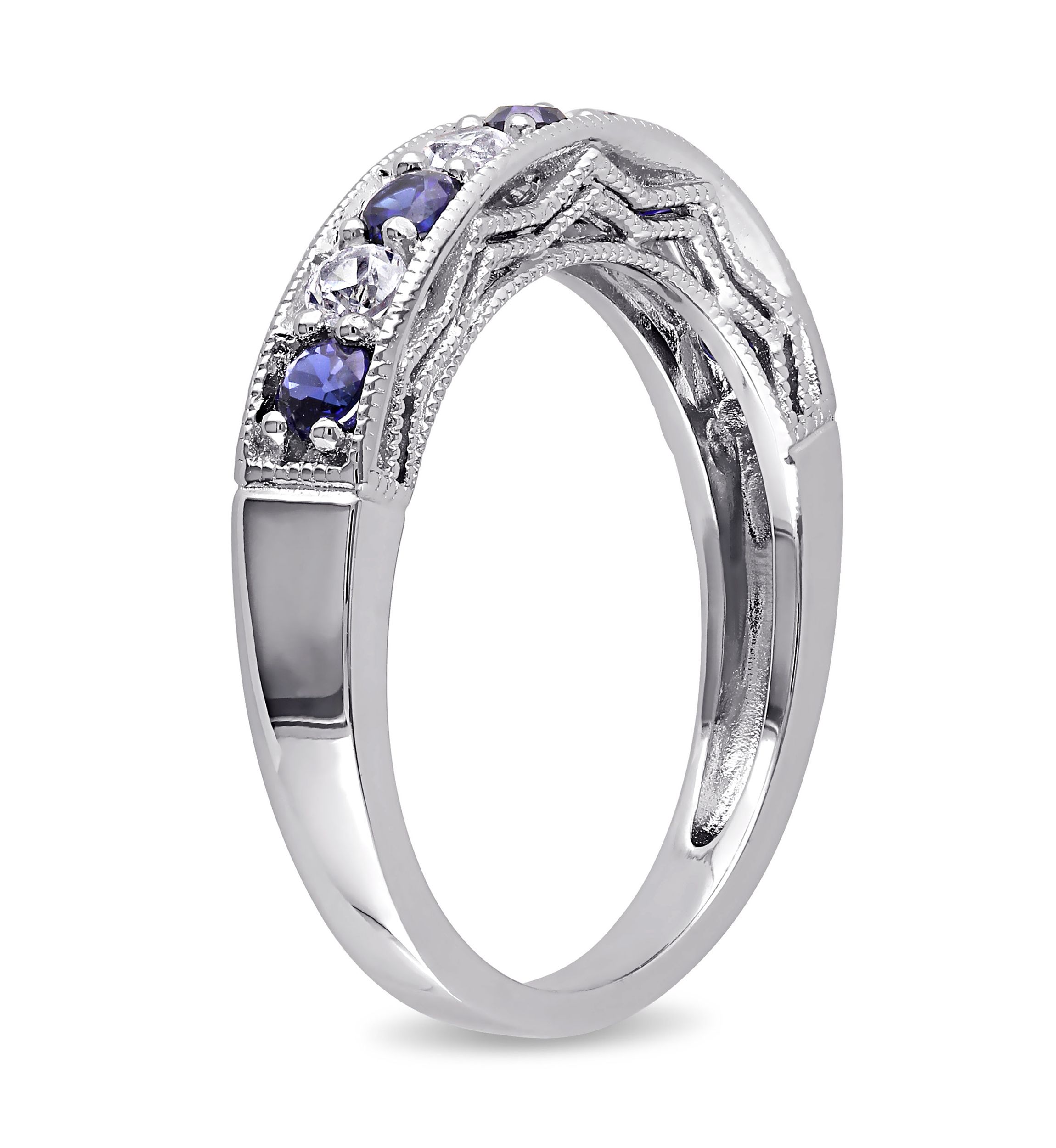 4/5 ct. t.w. Lab Created Blue and White Sapphire Anniversary Band in Sterling Silver