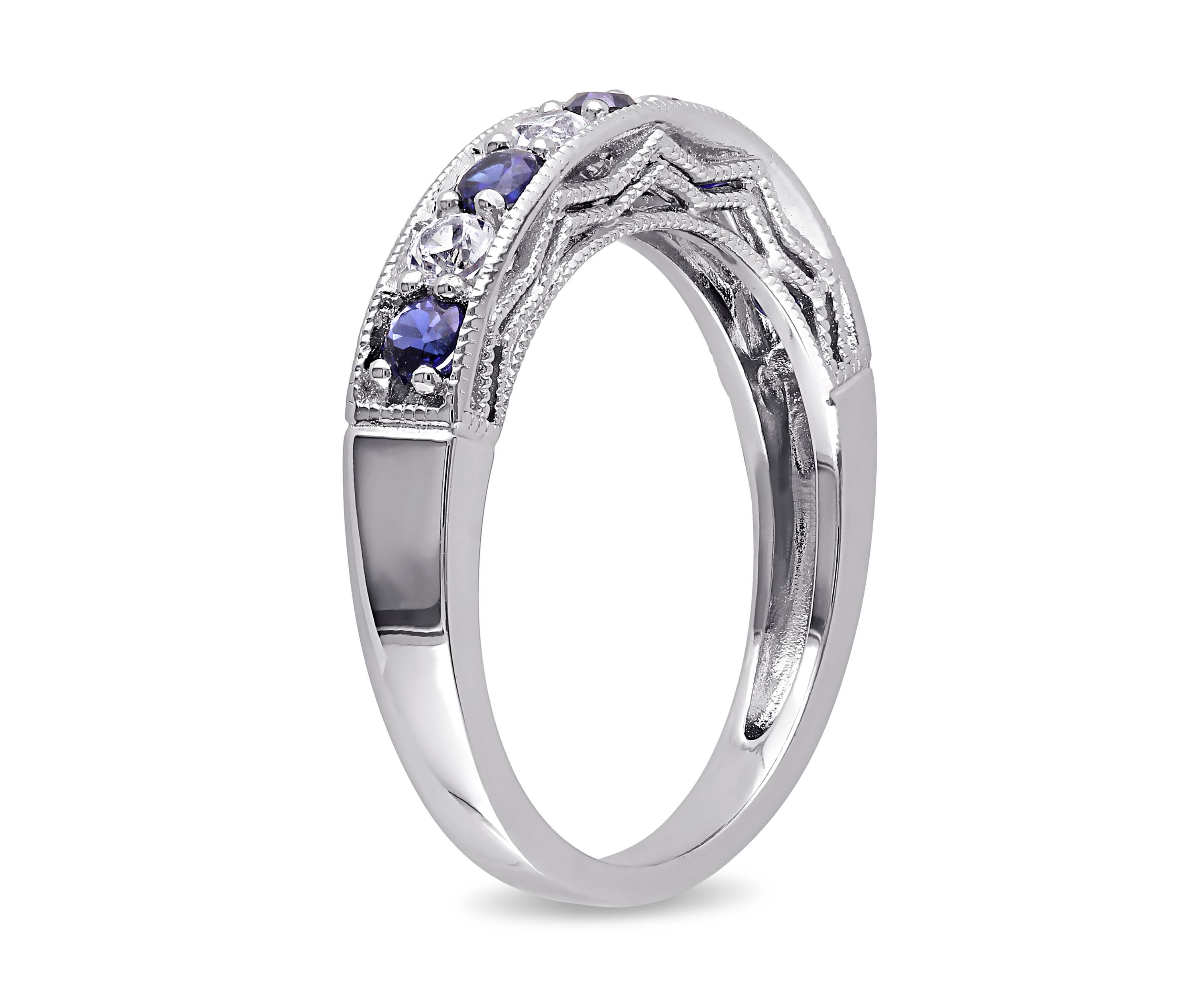4/5 ct. t.w. Lab Created Blue and White Sapphire Anniversary Band in Sterling Silver